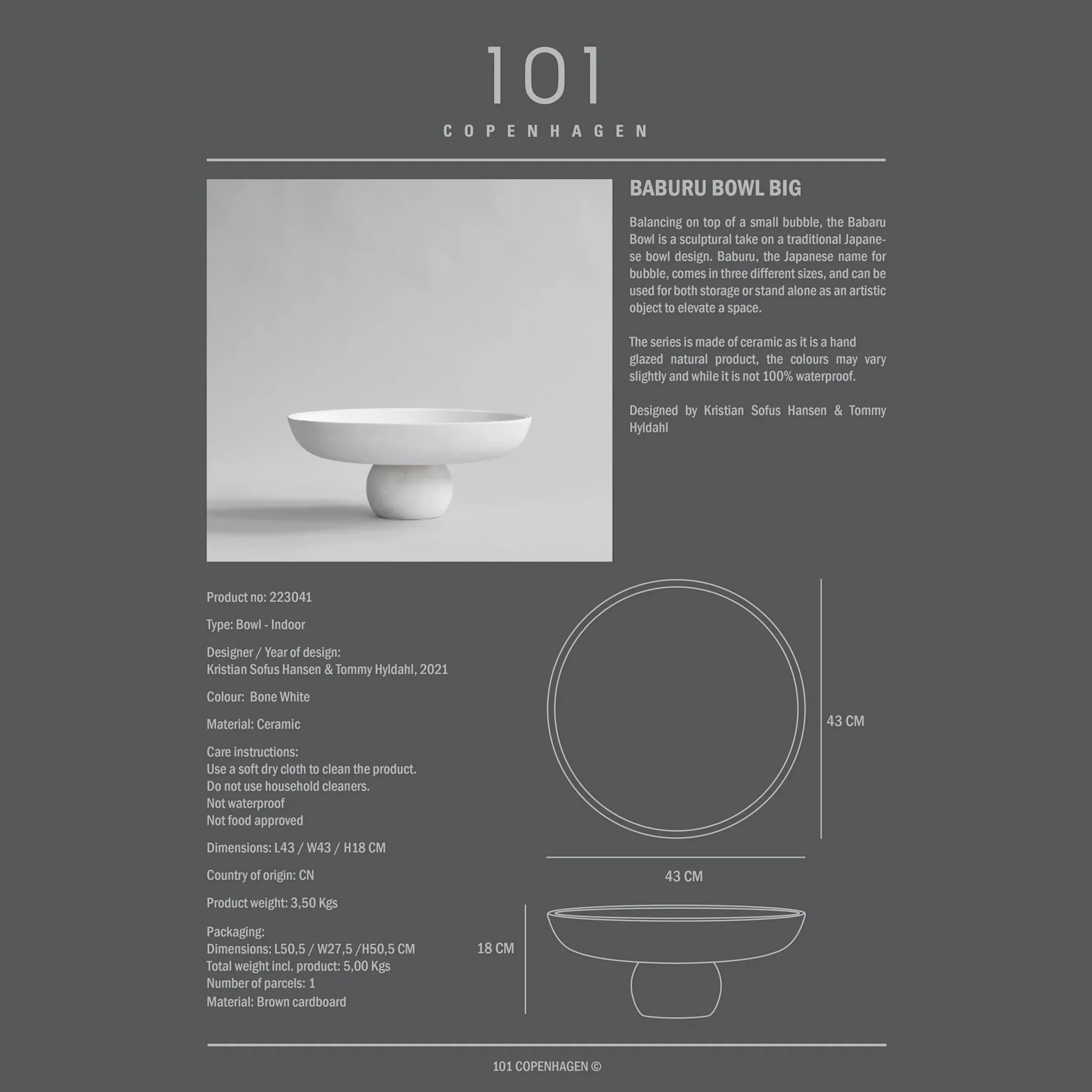 101 COPENHAGEN Baburu Bowl Big, D43cm, Bone White - Image 4