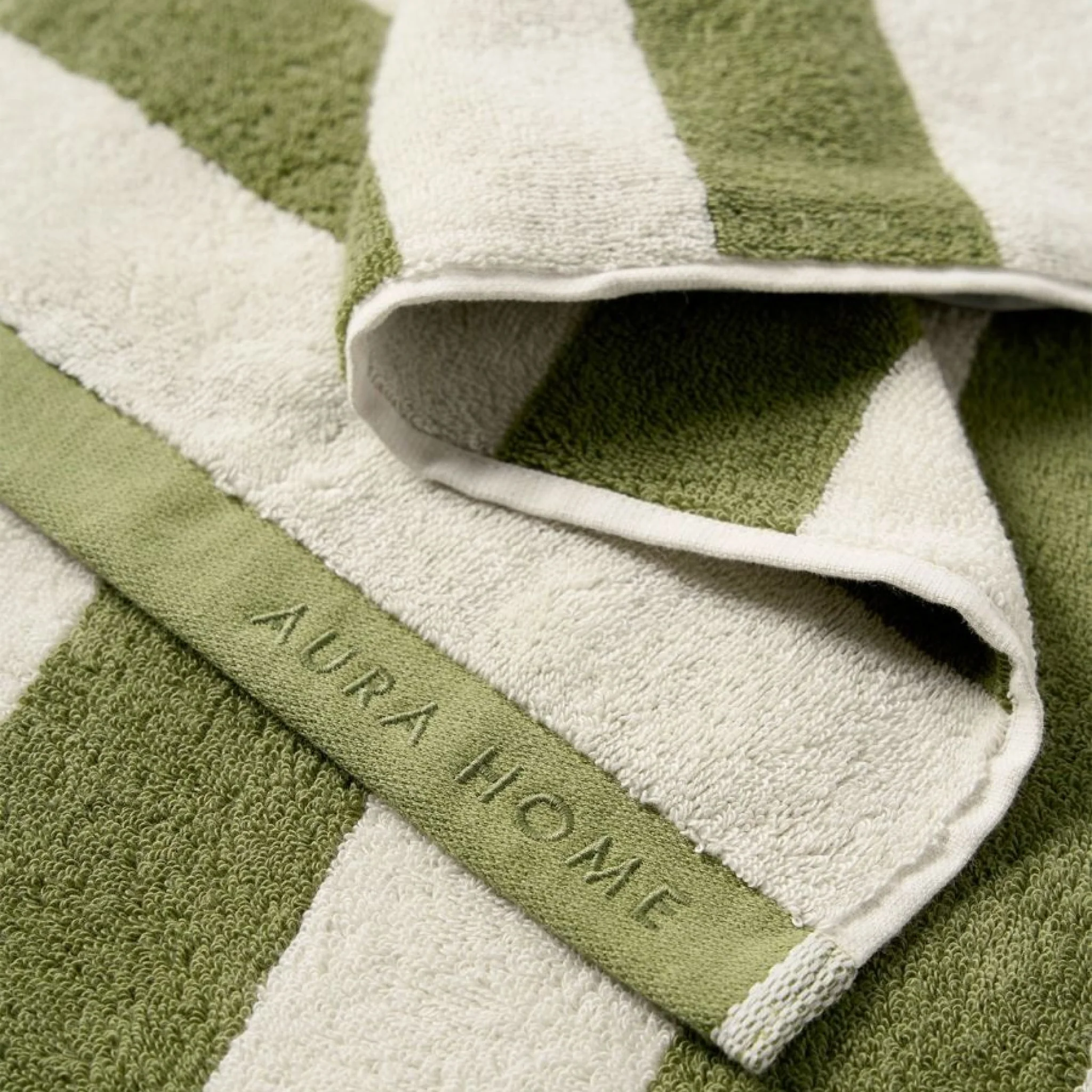 AURA HOME Riviera Stripe Hand Towel, Caper - Image 3