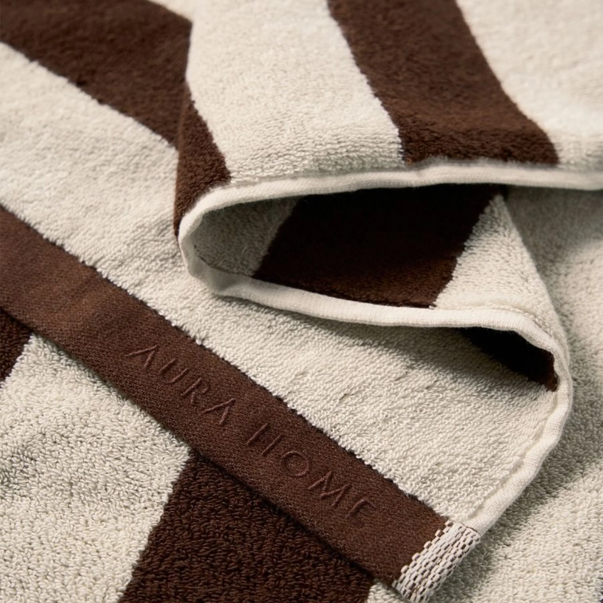 AURA HOME Riviera Stripe Hand Towel, Chocolate - Image 3
