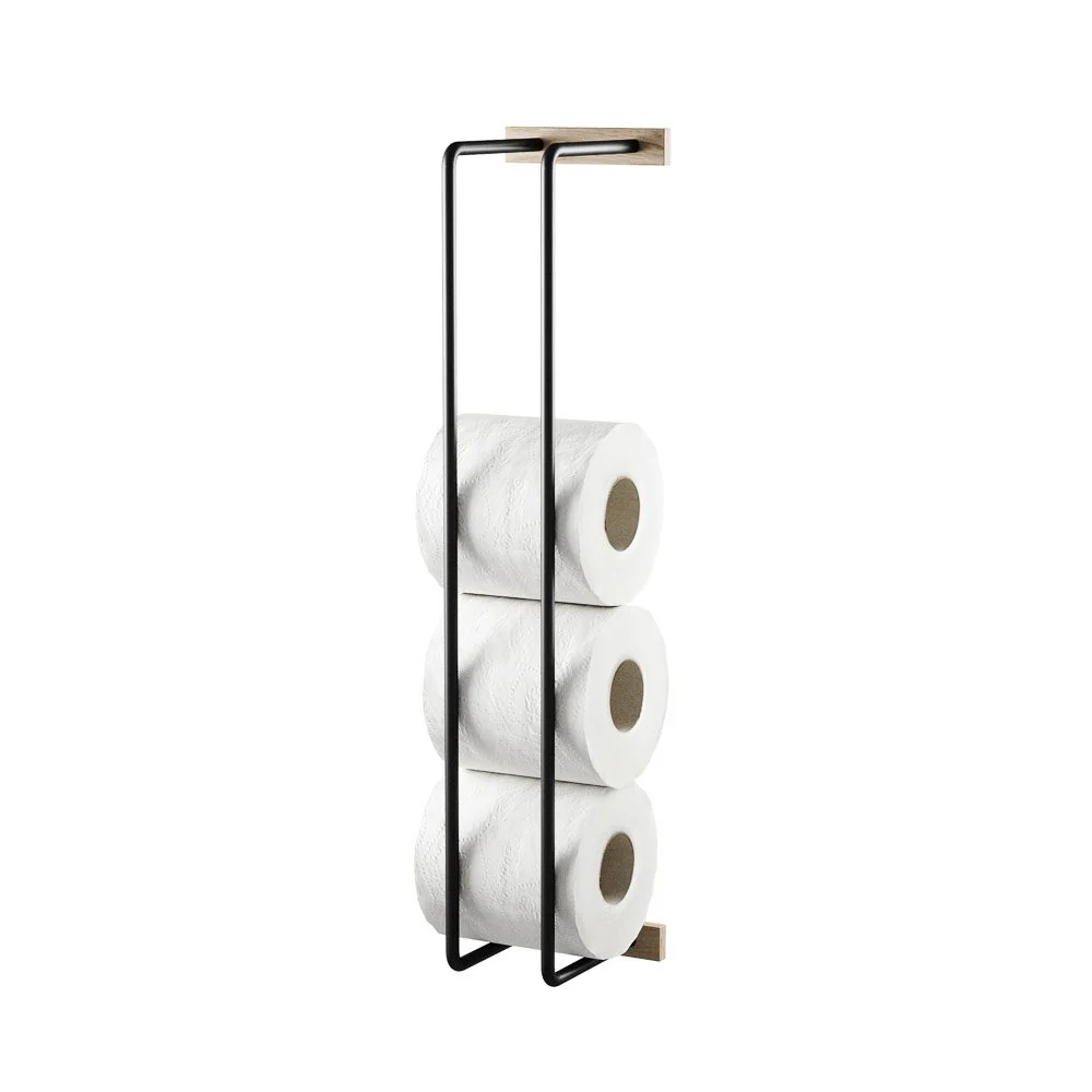 EKTA LIVING Bathroom Hand Towel and Toilet Roll Rack, Black Oak/Black Metal - Image 2