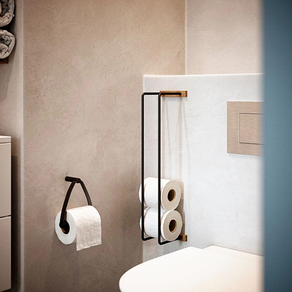 EKTA LIVING Bathroom Hand Towel and Toilet Roll Rack, Black Oak/Black Metal - Image 3