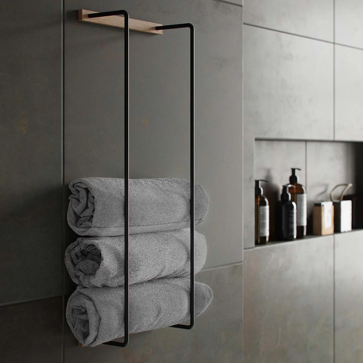 EKTA LIVING Towel Rack, Smoked Oak - Image 2
