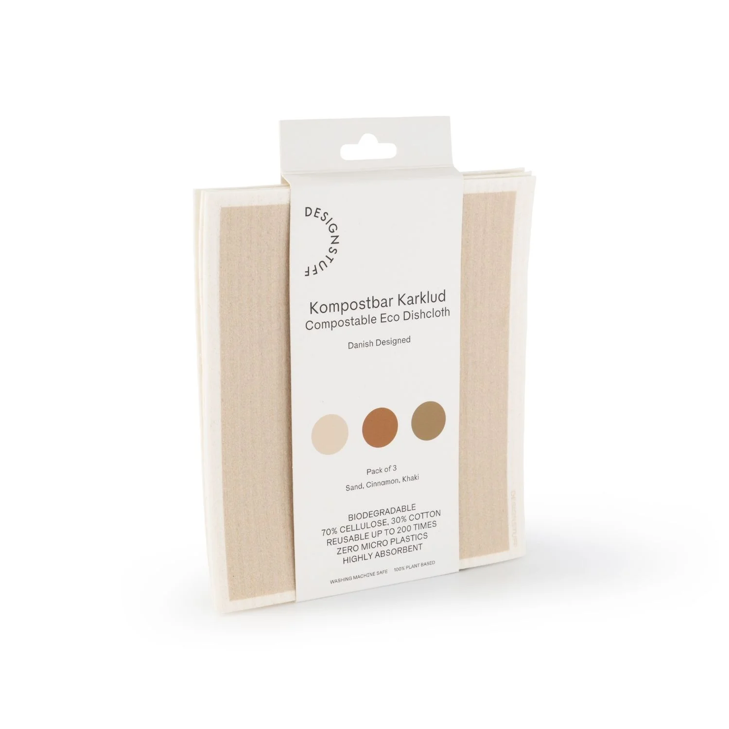 DESIGNSTUFF ETTA Compostable Eco Dishcloth, Sand/Cinnamon/Khaki (Set of 3) - Image 3