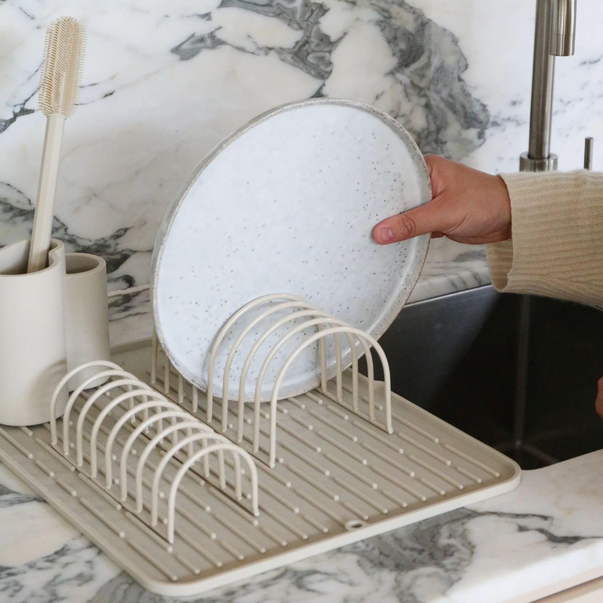 DESIGNSTUFF DRIP Dish Drainer, Sand (Set of 2) - Image 8