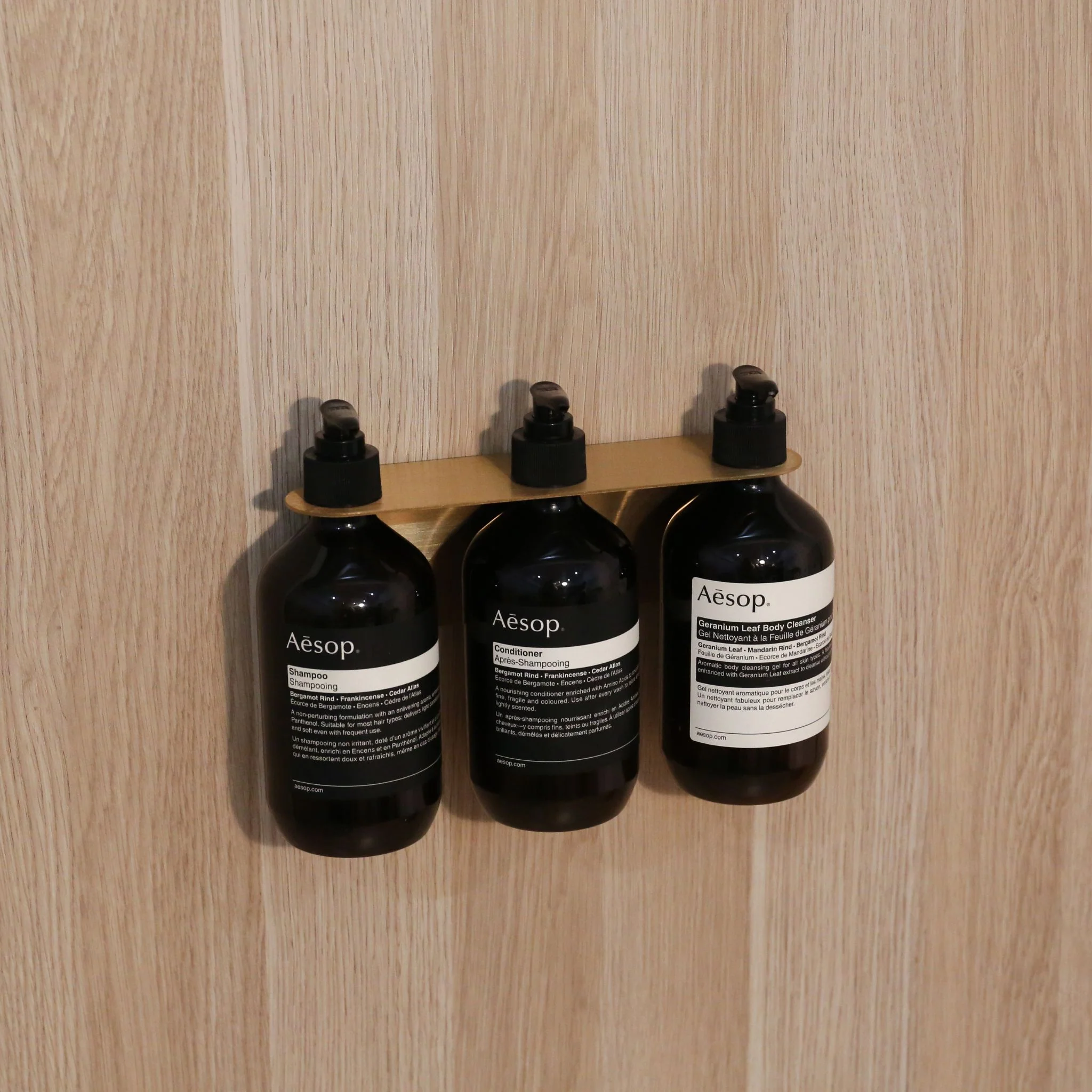 DESIGNSTUFF Floating Triple Soap Dispenser Holder, Brushed Brass - Image 3