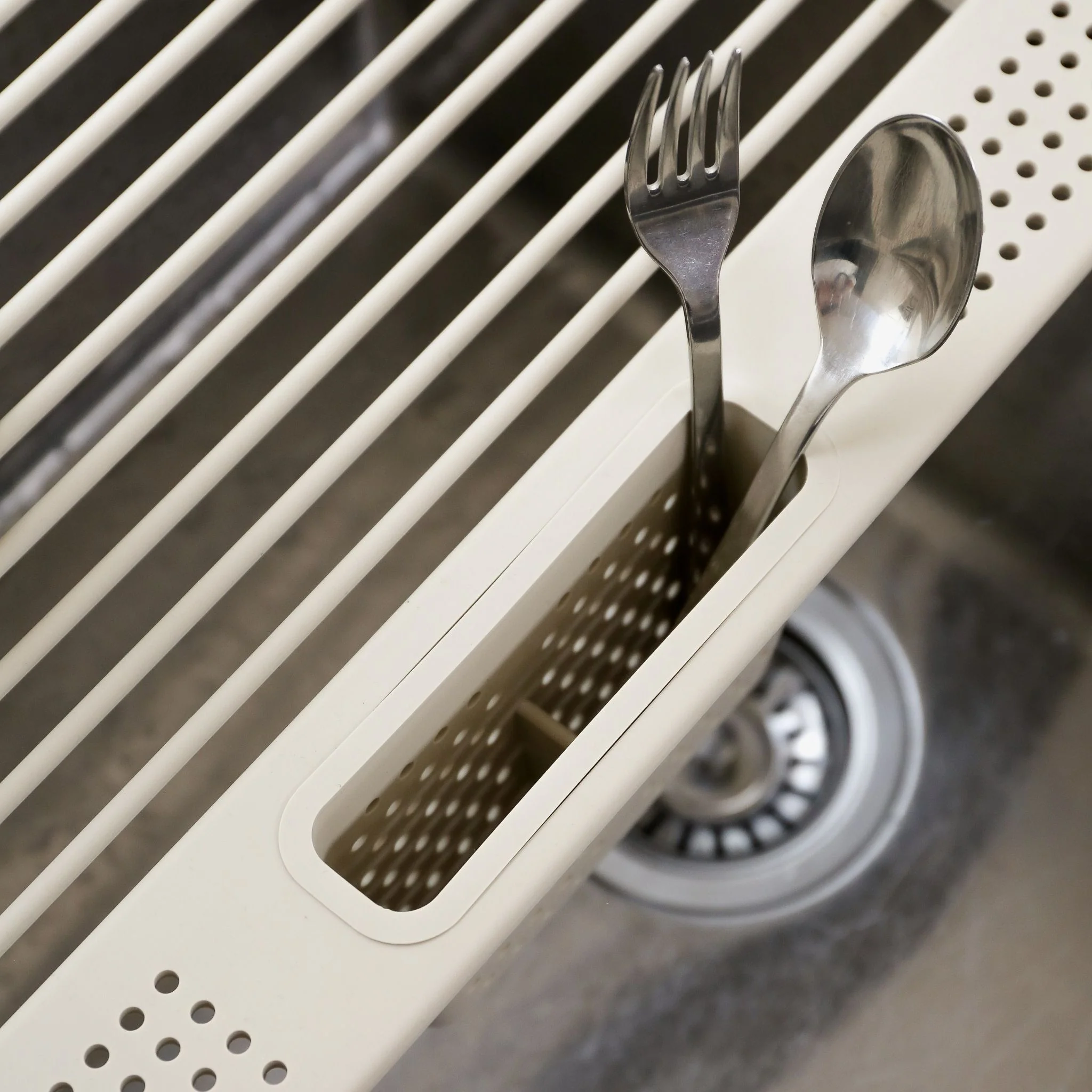 DESIGNSTUFF DRIP Folding Dish Rack w/ Cutlery Holder, Sand - Image 4