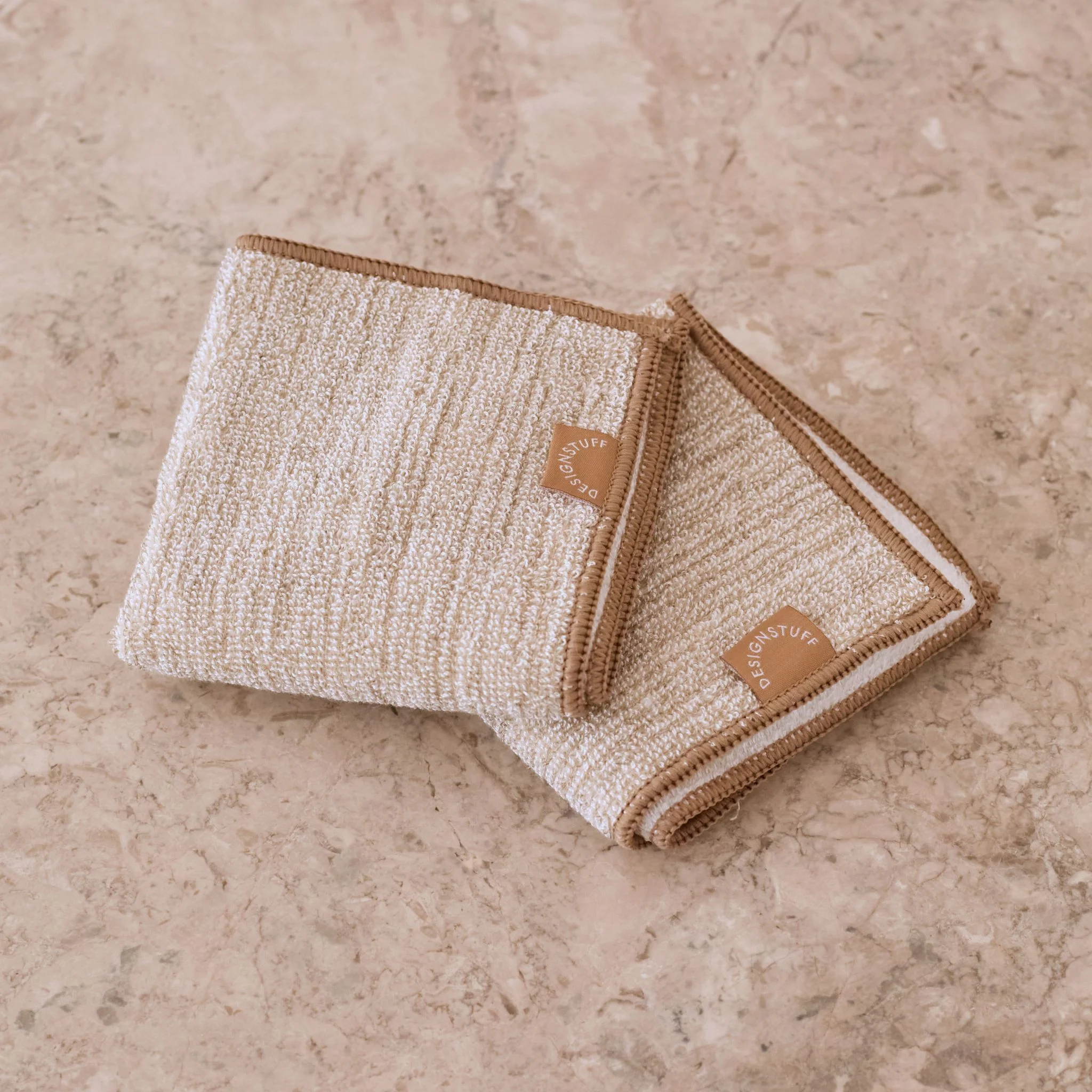 DESIGNSTUFF ETTA Hemp Marle Scourer & Bamboo Dishcloth, Camel (Set of 2) - Image 2
