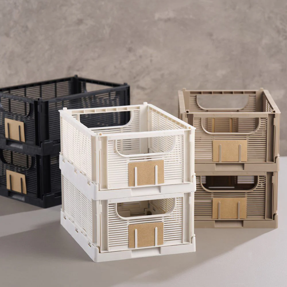 DESIGNSTUFF Linear Collapsible Crate, S, 25x16cm, Chalk (Set of 2) - Image 5