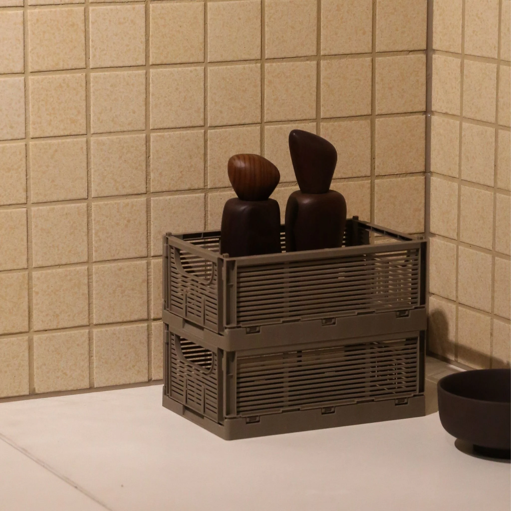 DESIGNSTUFF Linear Collapsible Crate, S, 25x16cm, Taupe (Set of 2) - Image 4