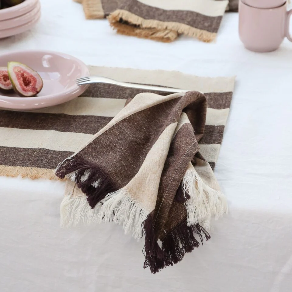 DESIGNSTUFF Napkin w/Fringe, Coffee Bean/Light Grey (Set of 2) - Image 4