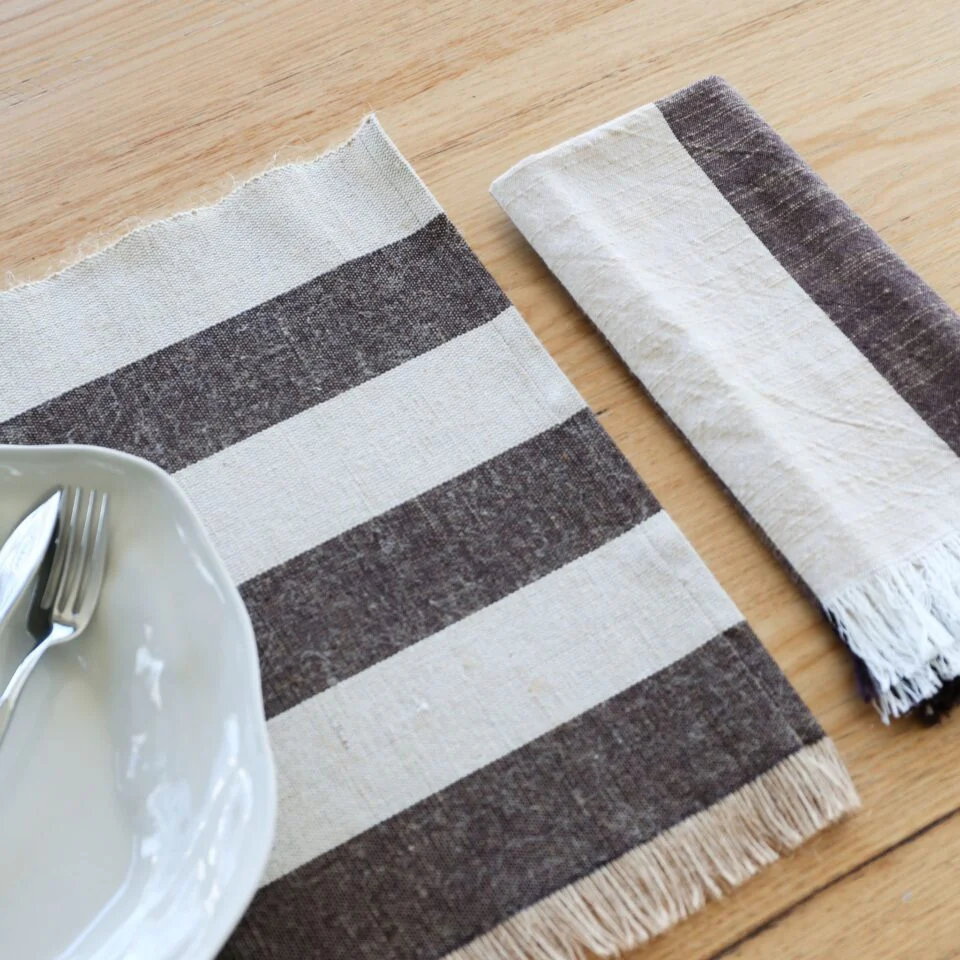 DESIGNSTUFF Napkin w/Fringe, Coffee Bean/Light Grey (Set of 2) - Image 8