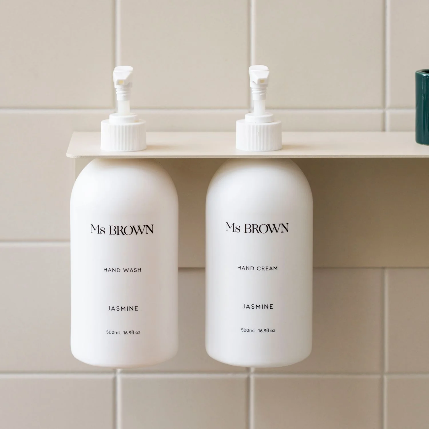 DESIGNSTUFF Shelf w/ Dual Soap Dispenser Holder, L40 cm, Sand - Image 5