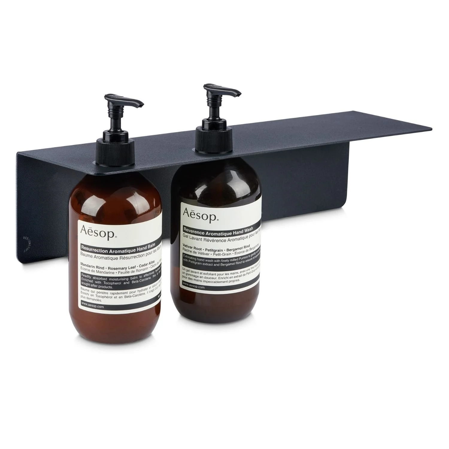 DESIGNSTUFF Shelf w/ Dual Soap Dispenser Holder, L40 cm, Black - Image 3