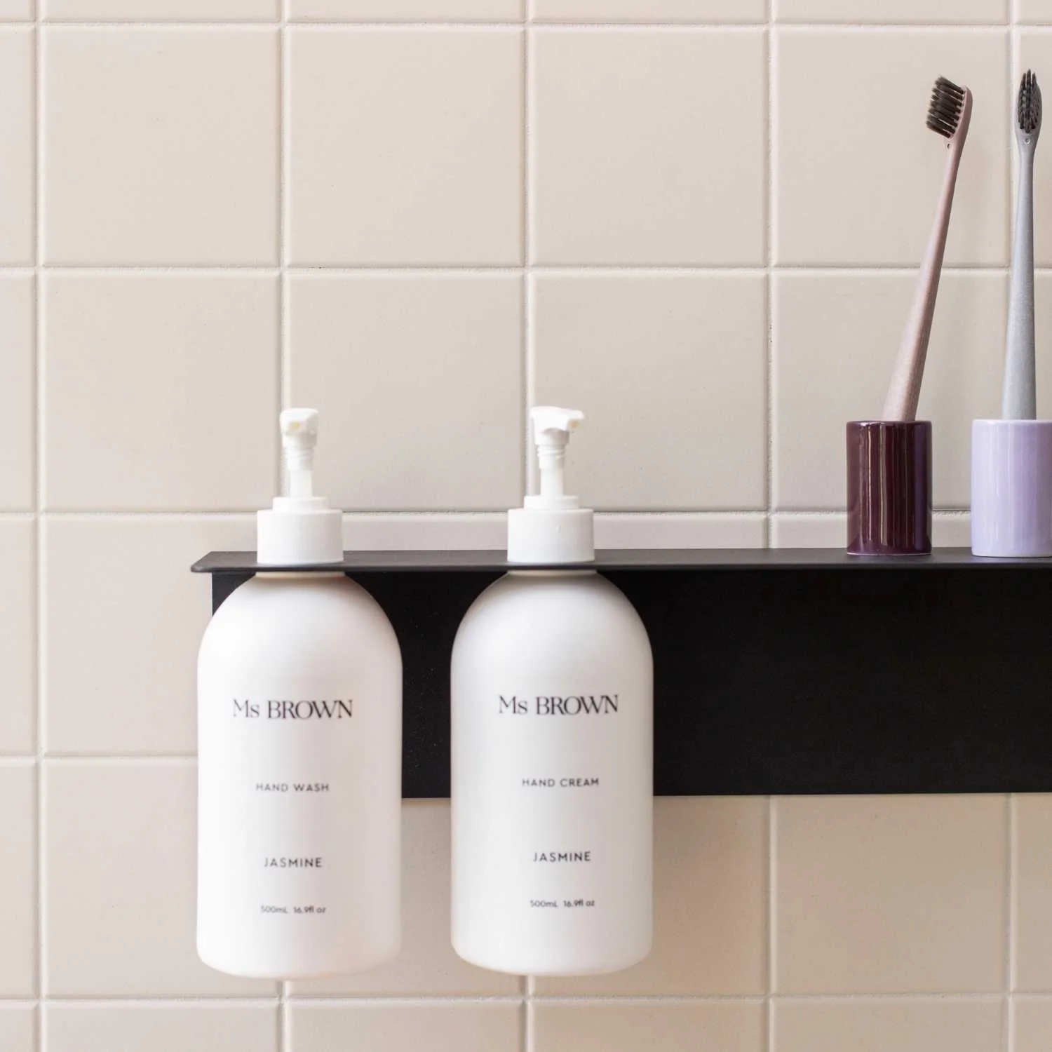 DESIGNSTUFF Shelf w/ Dual Soap Dispenser Holder, L40 cm, Black - Image 4