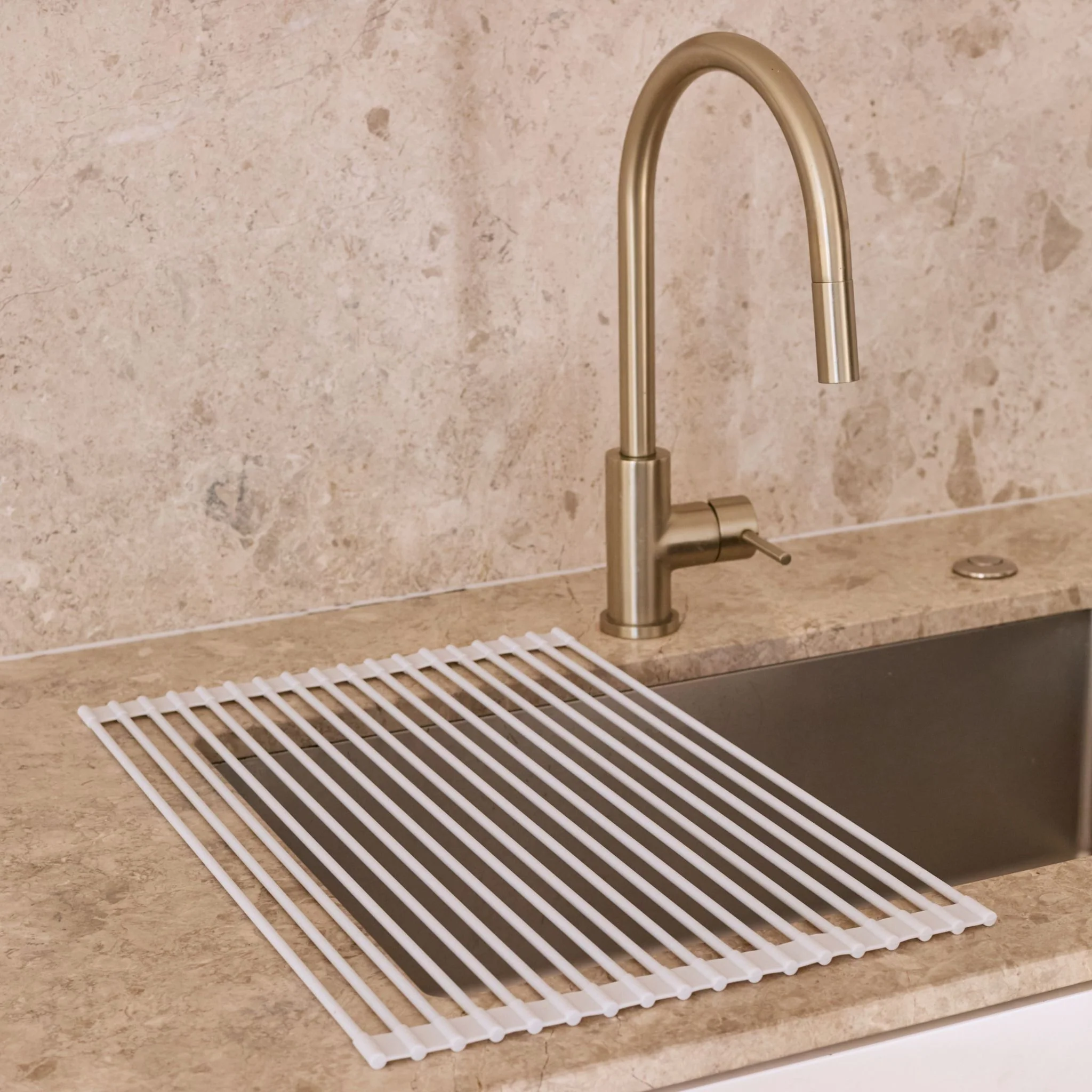 DESIGNSTUFF DRIP Silicone Fold Dish Drying Rack, Light Grey - Image 4