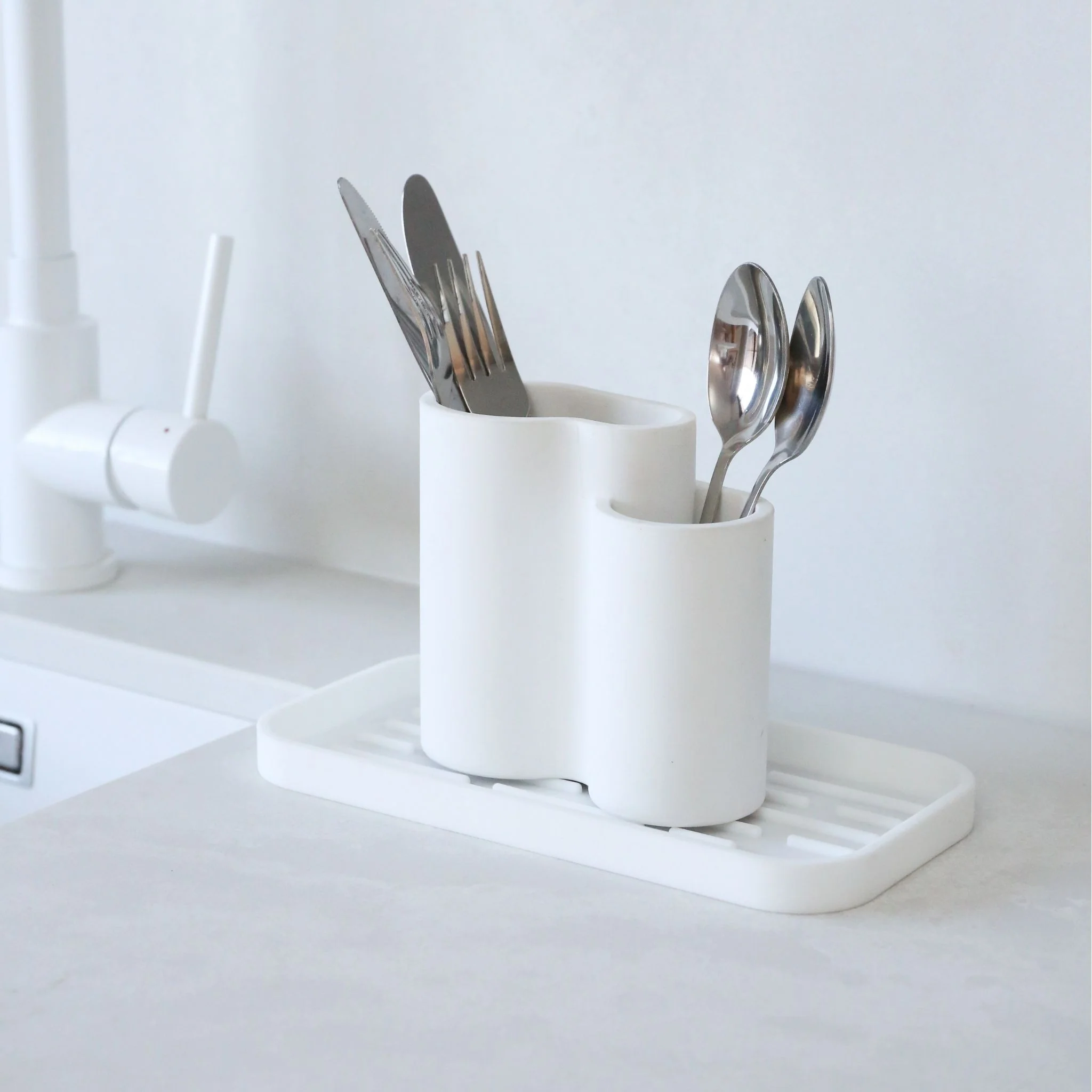DESIGNSTUFF DRIP Store-All Cutlery Drainer/Holder, White - Image 4