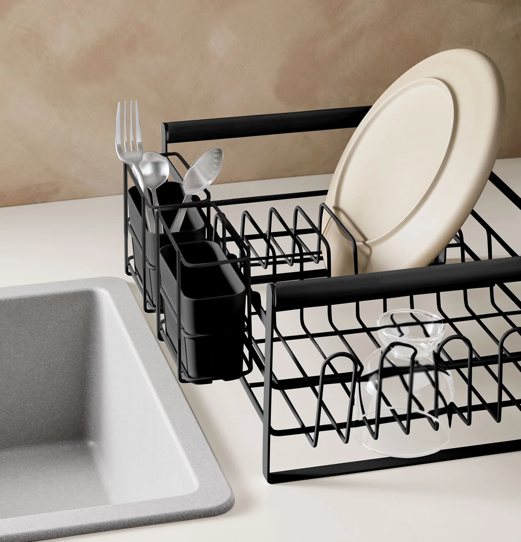DESIGNSTUFF The Frame Dish Rack with Removable Utensil Holders, Black - Image 8