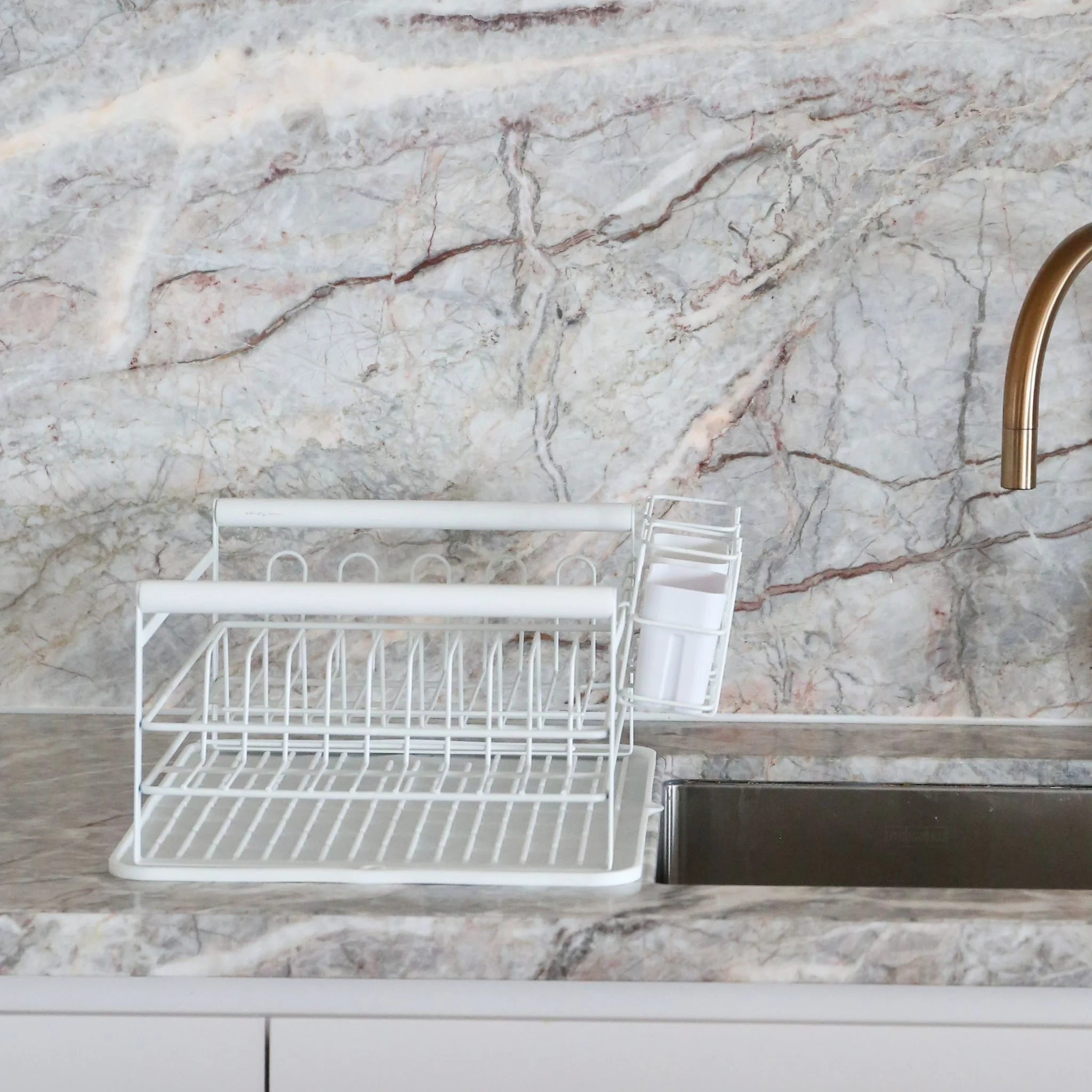 DESIGNSTUFF The Frame Dish Rack with Removable Utensil Holders, White - Image 5
