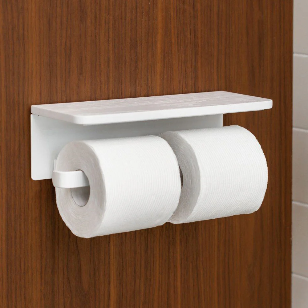 DESIGNSTUFF Toilet Roll Holder w/ Shelf Dual, White - Image 3