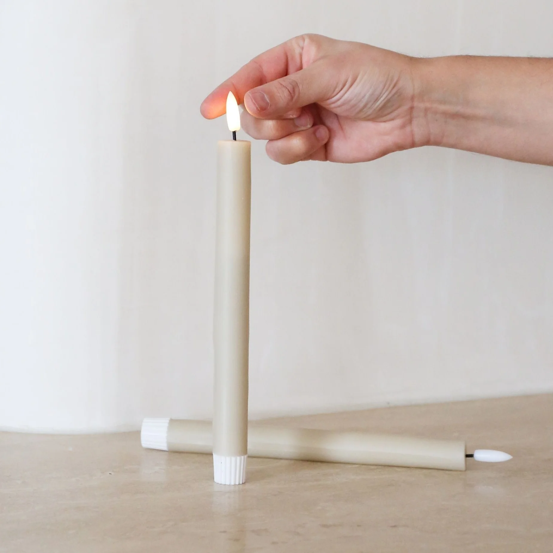 DESIGNSTUFF VIAH LED Candle, Sand (Set of 2)