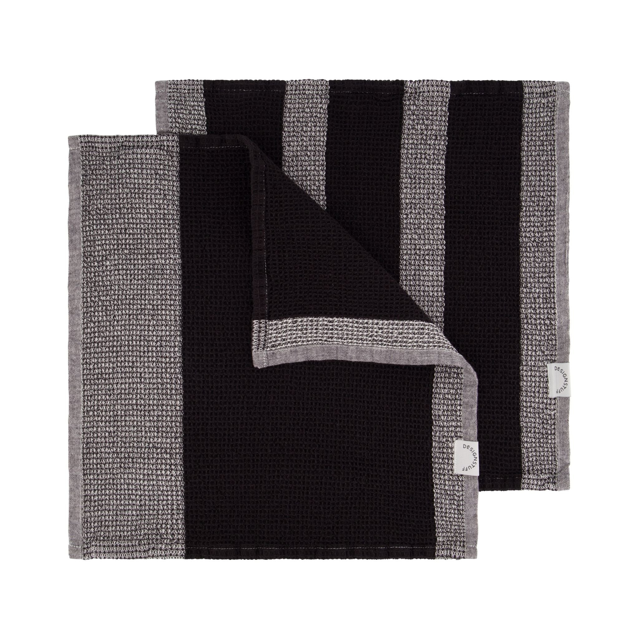 DESIGNSTUFF ETTA Waffle Dishcloth, Black/White (Set of 2)