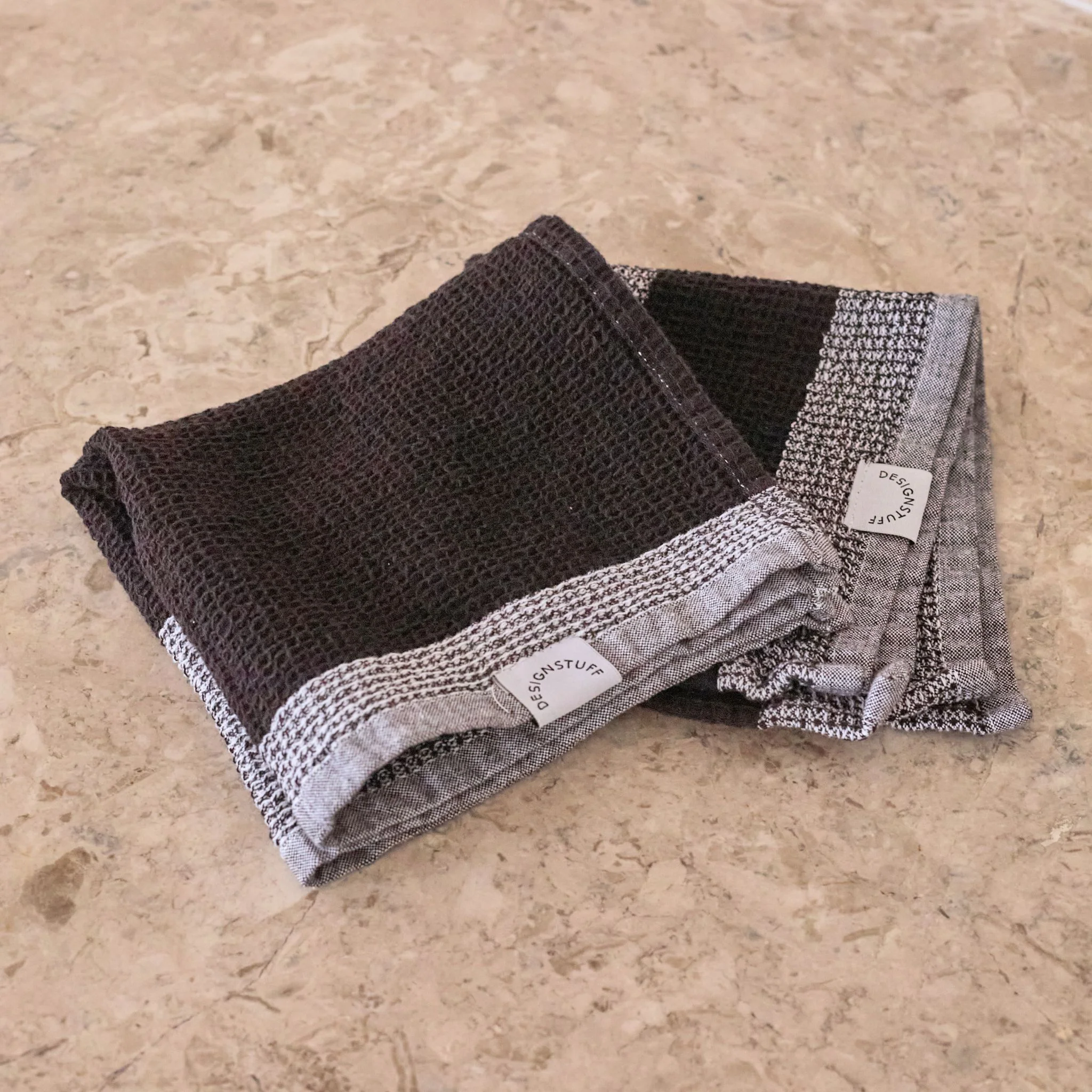DESIGNSTUFF ETTA Waffle Dishcloth, Black/White (Set of 2) - Image 2