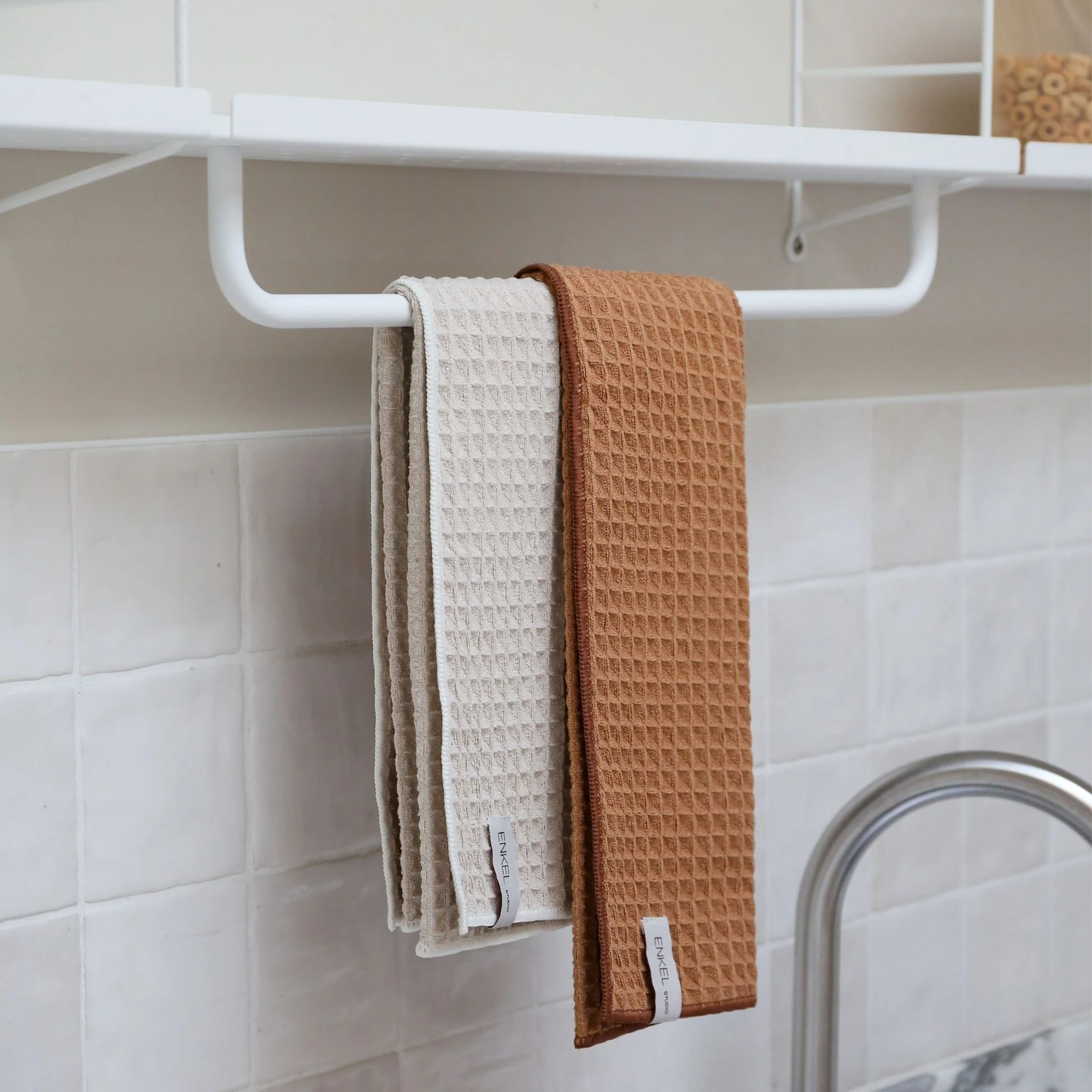 ENKEL STUDIO Dry Tea Towels, Waffle Microfibre, Sand/Caramel (Set of 2) - Image 3