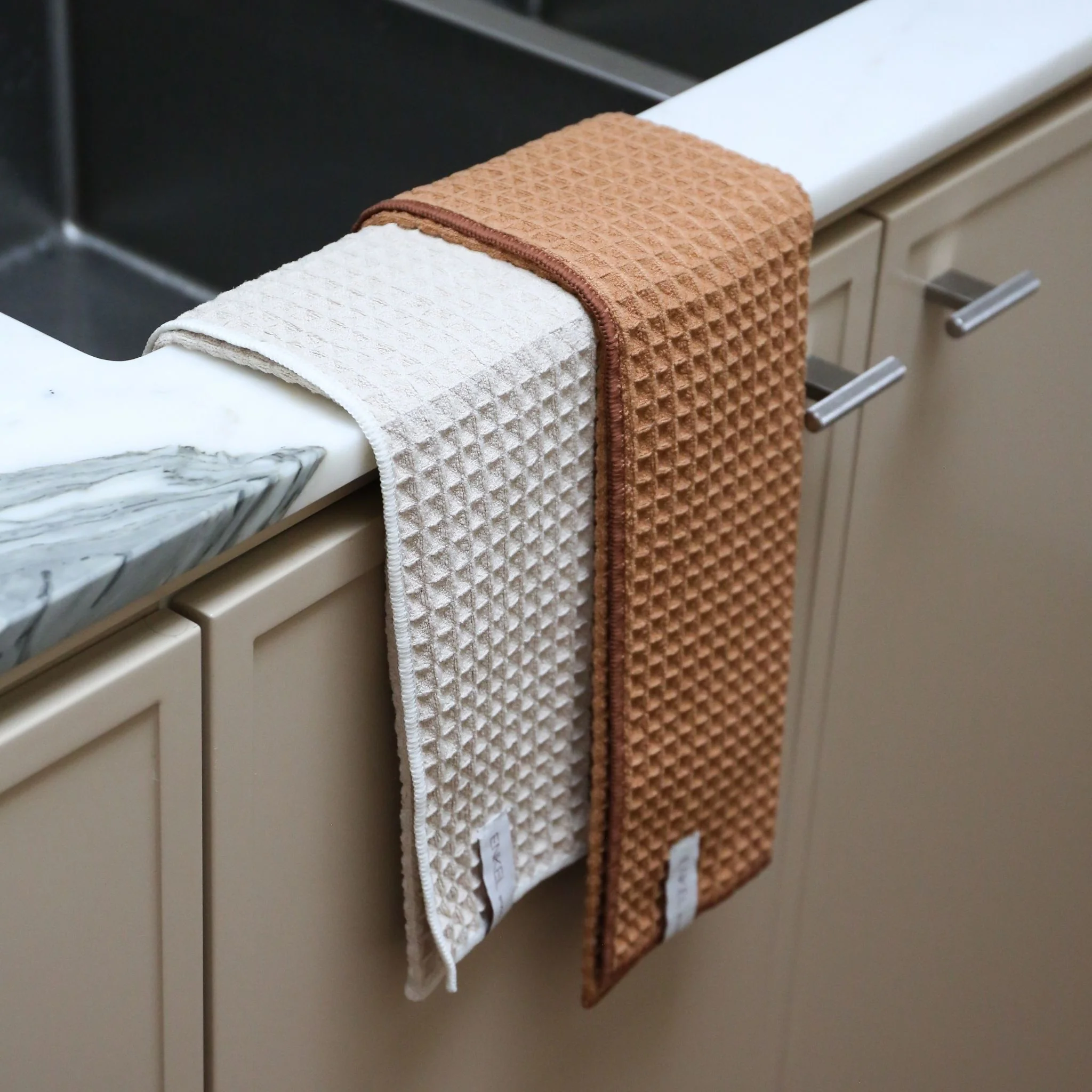 ENKEL STUDIO Dry Tea Towels, Waffle Microfibre, Sand/Caramel (Set of 2) - Image 5