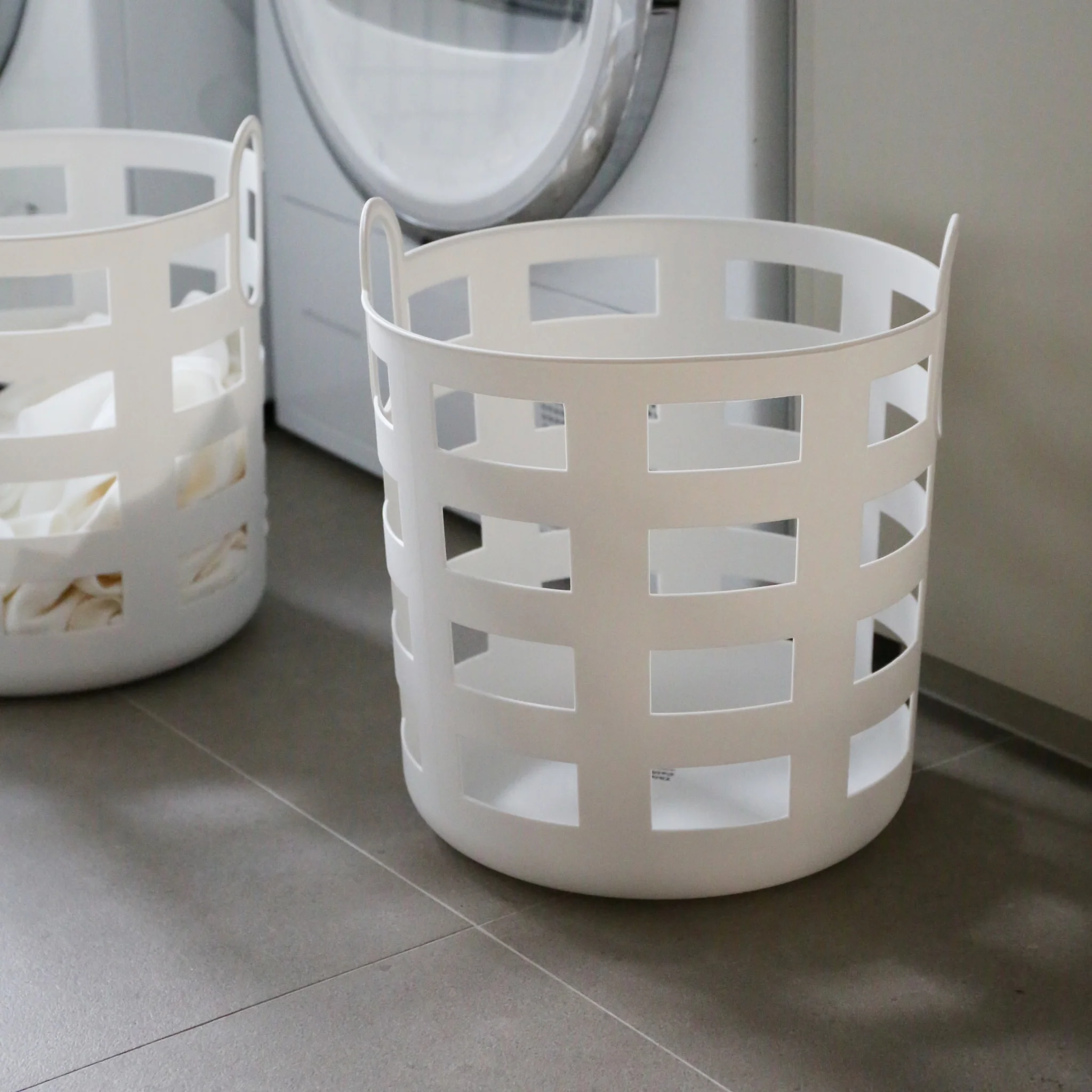 ENKEL STUDIO Storage and Laundry Basket, Large, White (Set of 2) - Image 3
