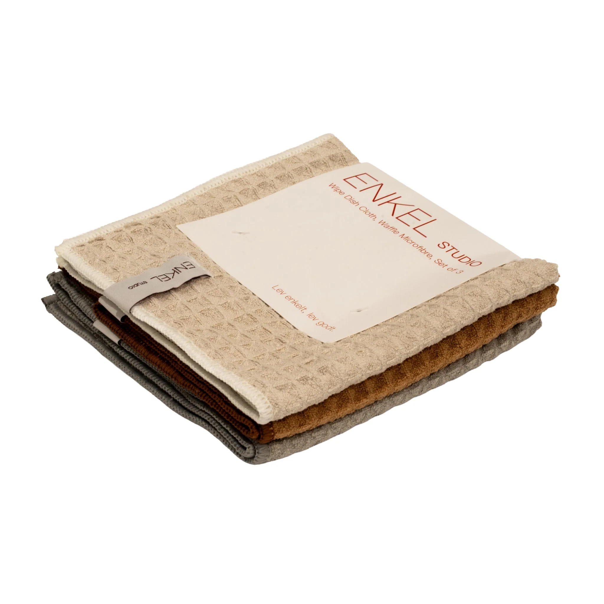 ENKEL STUDIO Wipe Dishcloth, Waffle Microfibre, Sand/Caramel/Light Grey (Set of 3) - Image 2