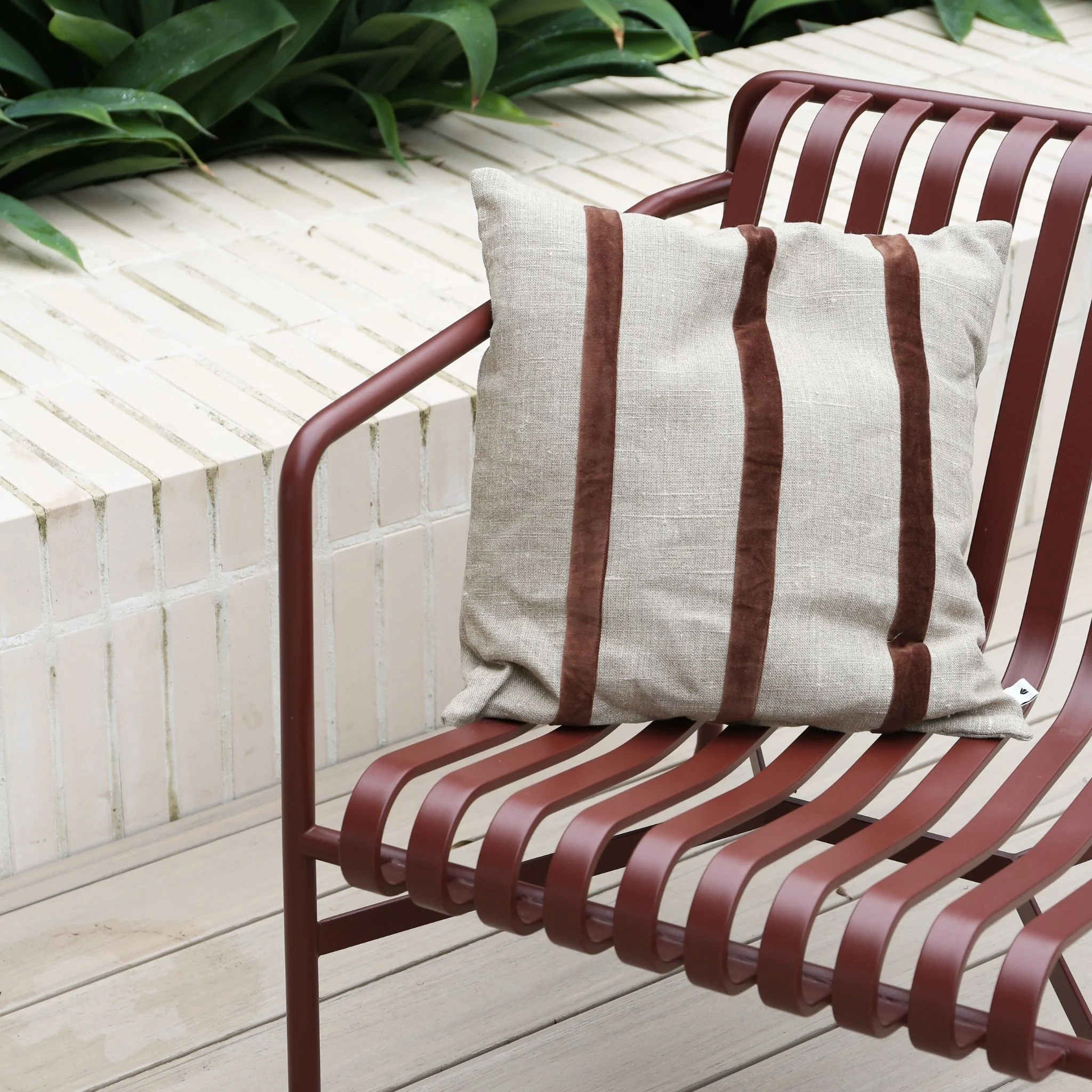FERM LIVING Senti Stripe Cushion, Linen/Carob Brown - Image 2
