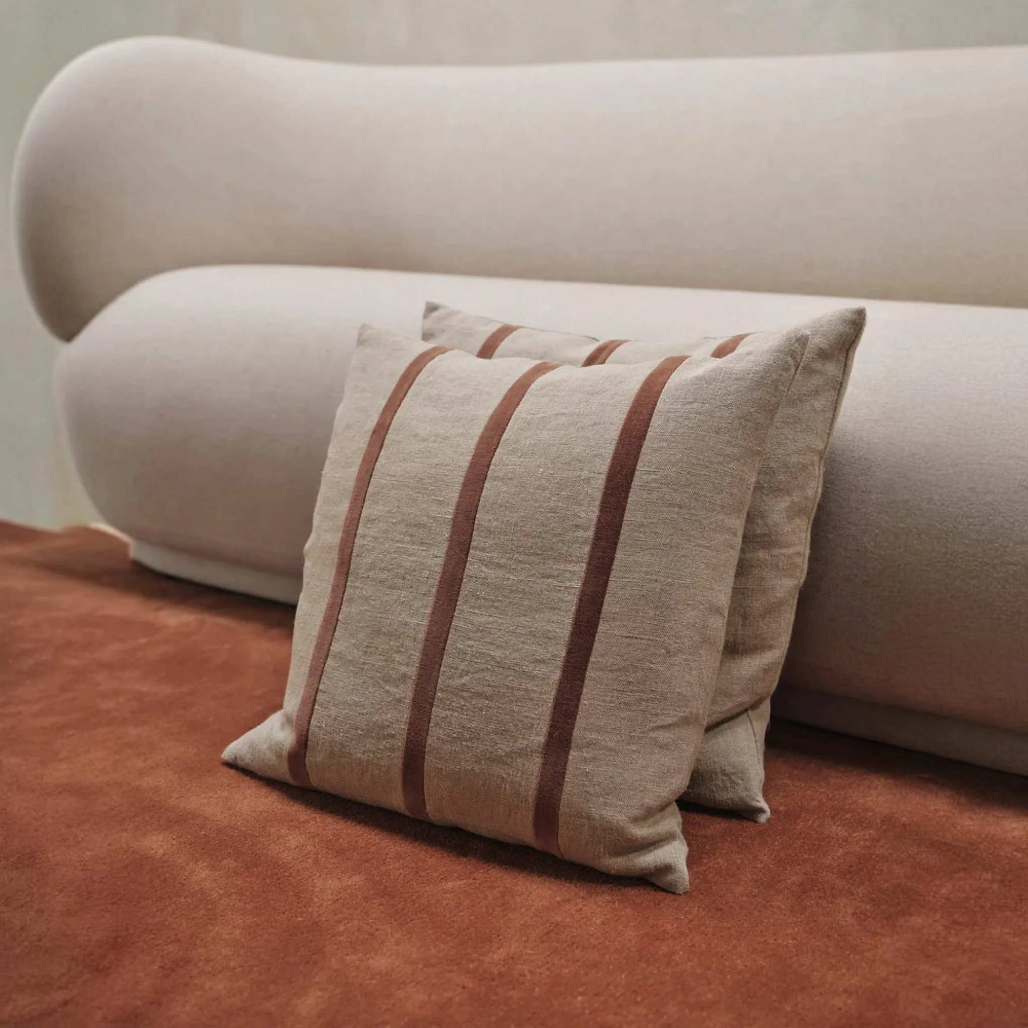 FERM LIVING Senti Stripe Cushion, Linen/Carob Brown - Image 3