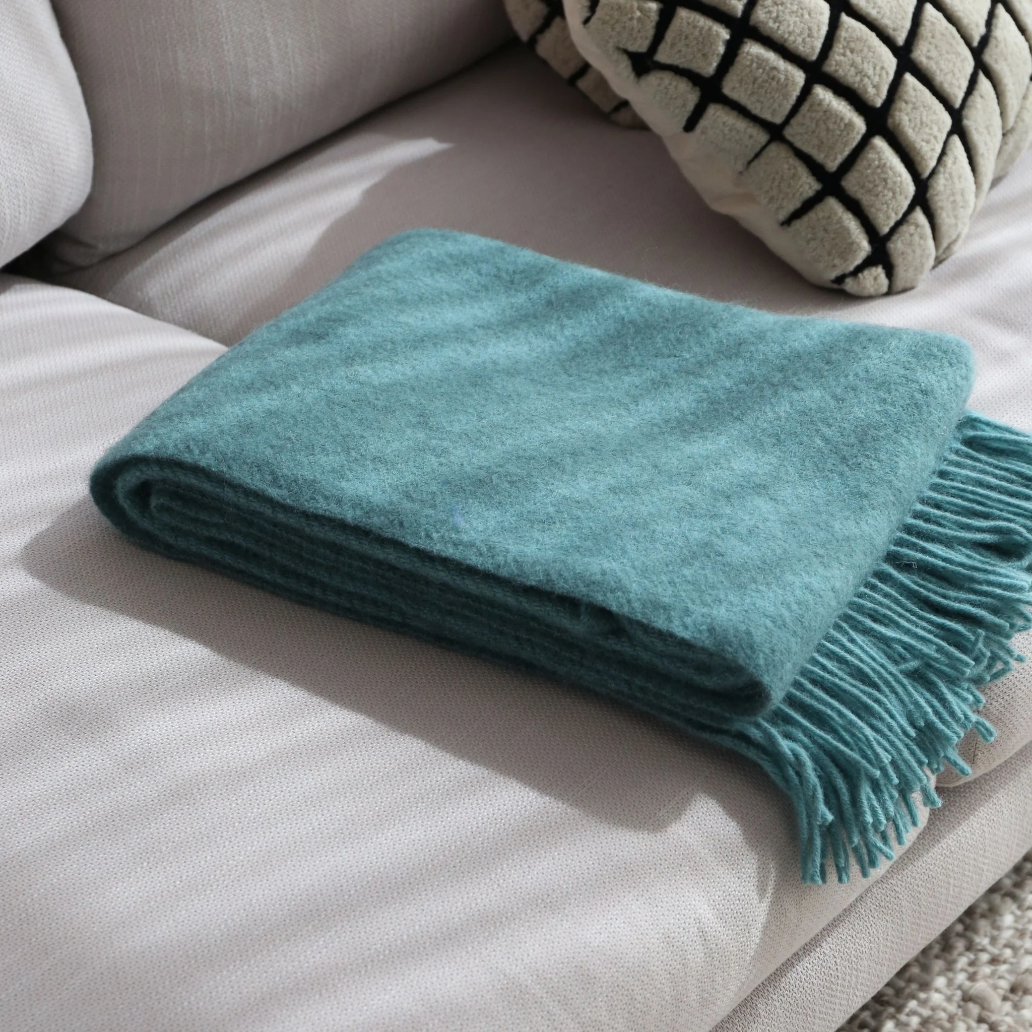 KLIPPAN Gotland Wool Throw Blanket, Turquoise - Image 2