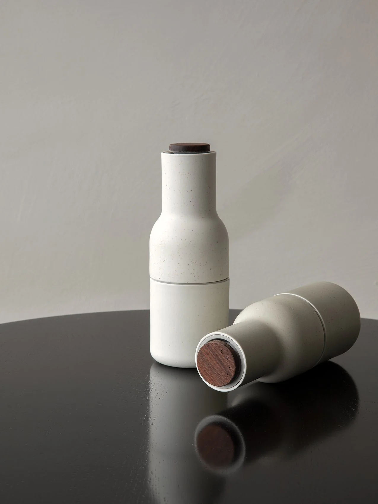 AUDO CPH Salt and Pepper Bottle Ceramic Grinders Set, Sand w/ Walnut Lid - Image 3