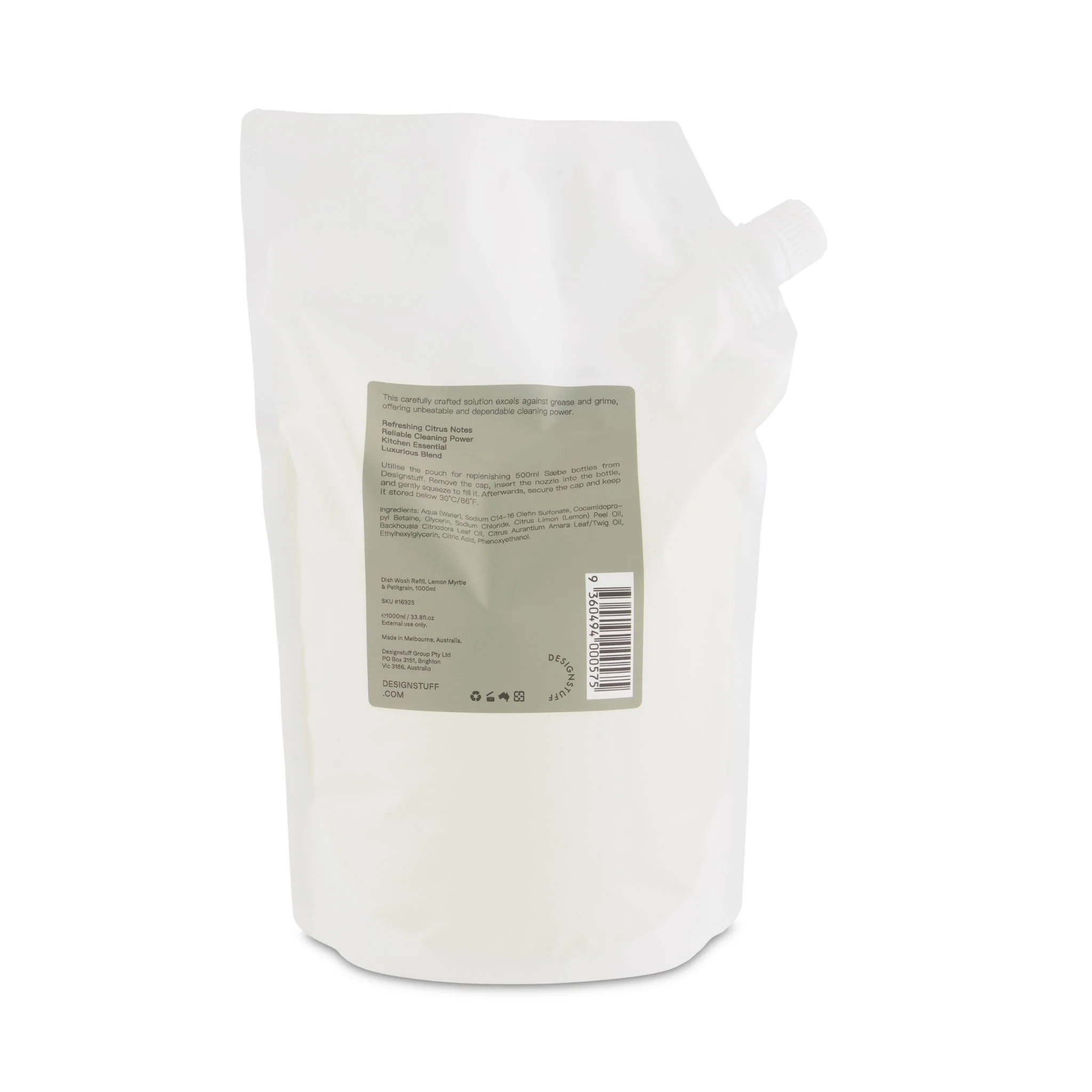 DESIGNSTUFF Saebe Dish Wash Refill, Lemon Myrtle & Petitgrain, 1L - Image 6