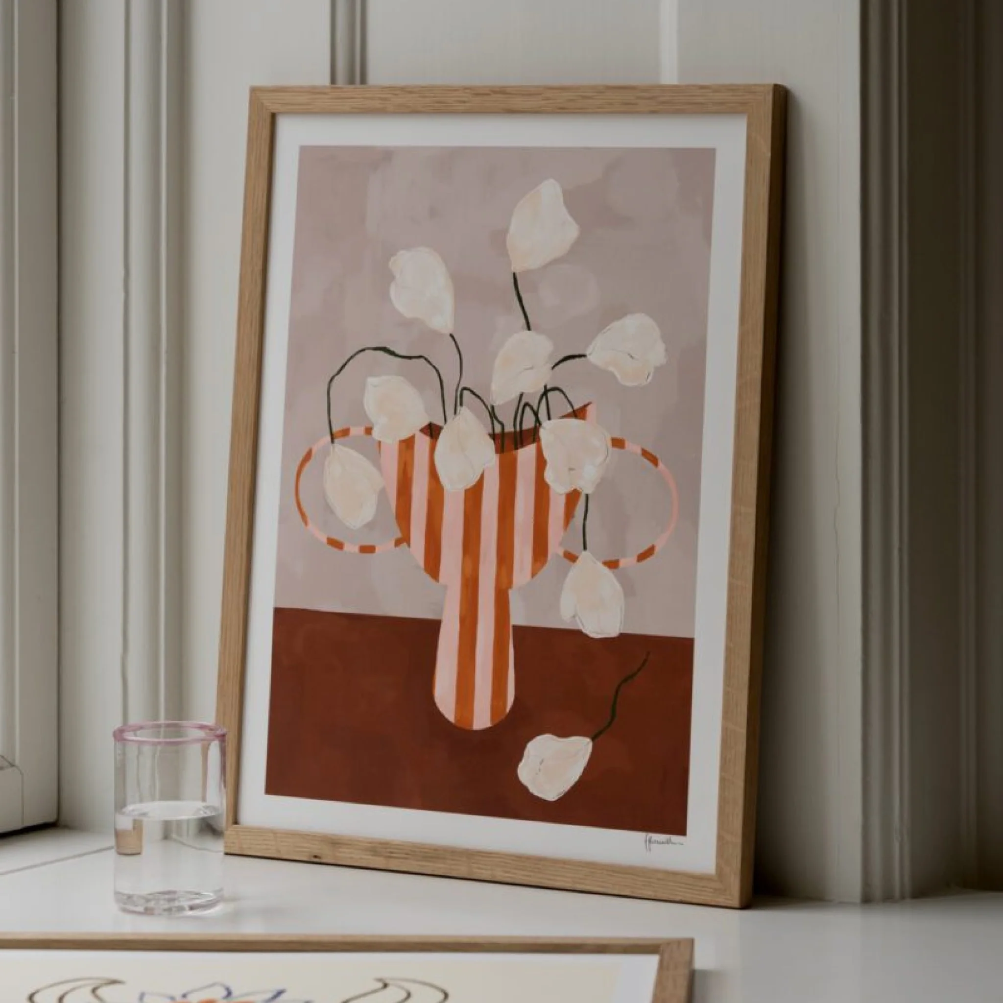 THE POSTER CLUB White Flowers in Striped Vase, Frankie Penwill, 50x70cm - Image 3