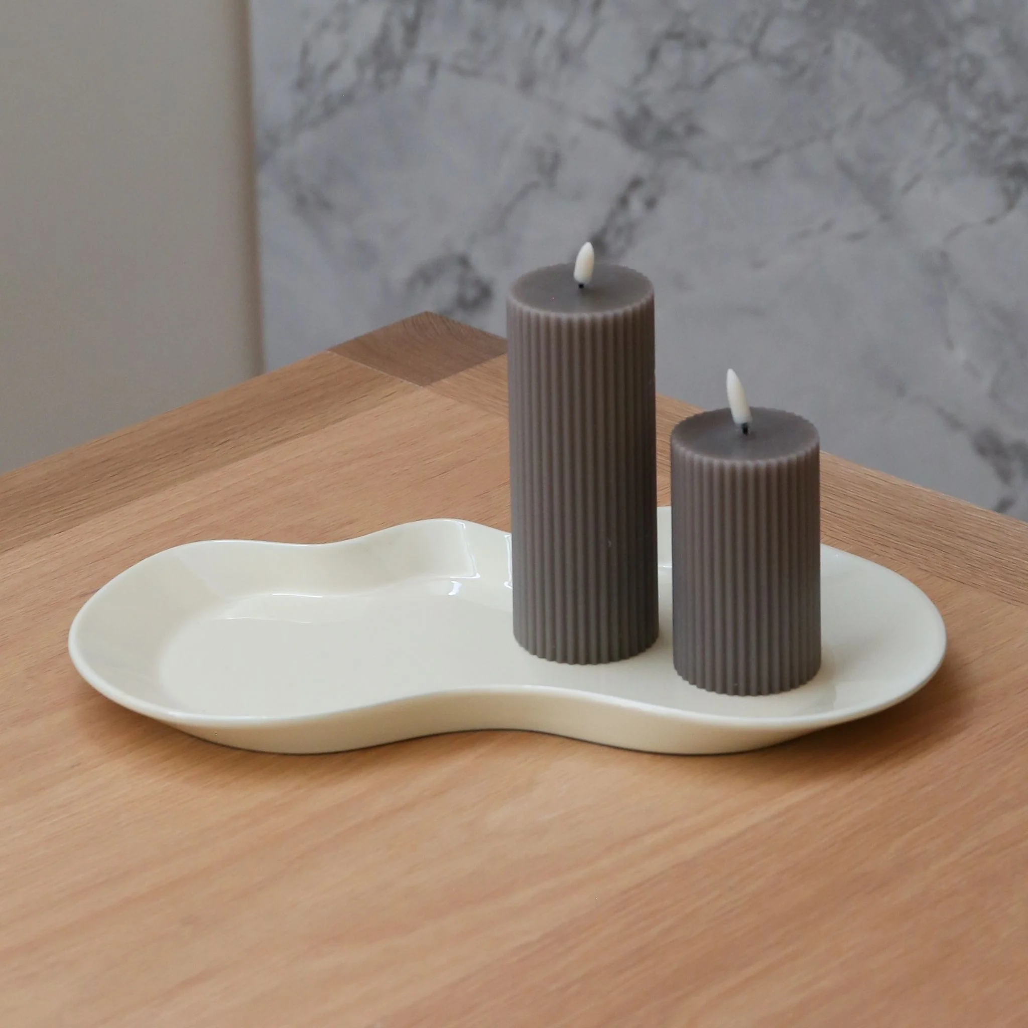 UYUNI Flameless Pillar Candle, Small, H10.1cm, Sandstone Ribbed Wax - Image 2