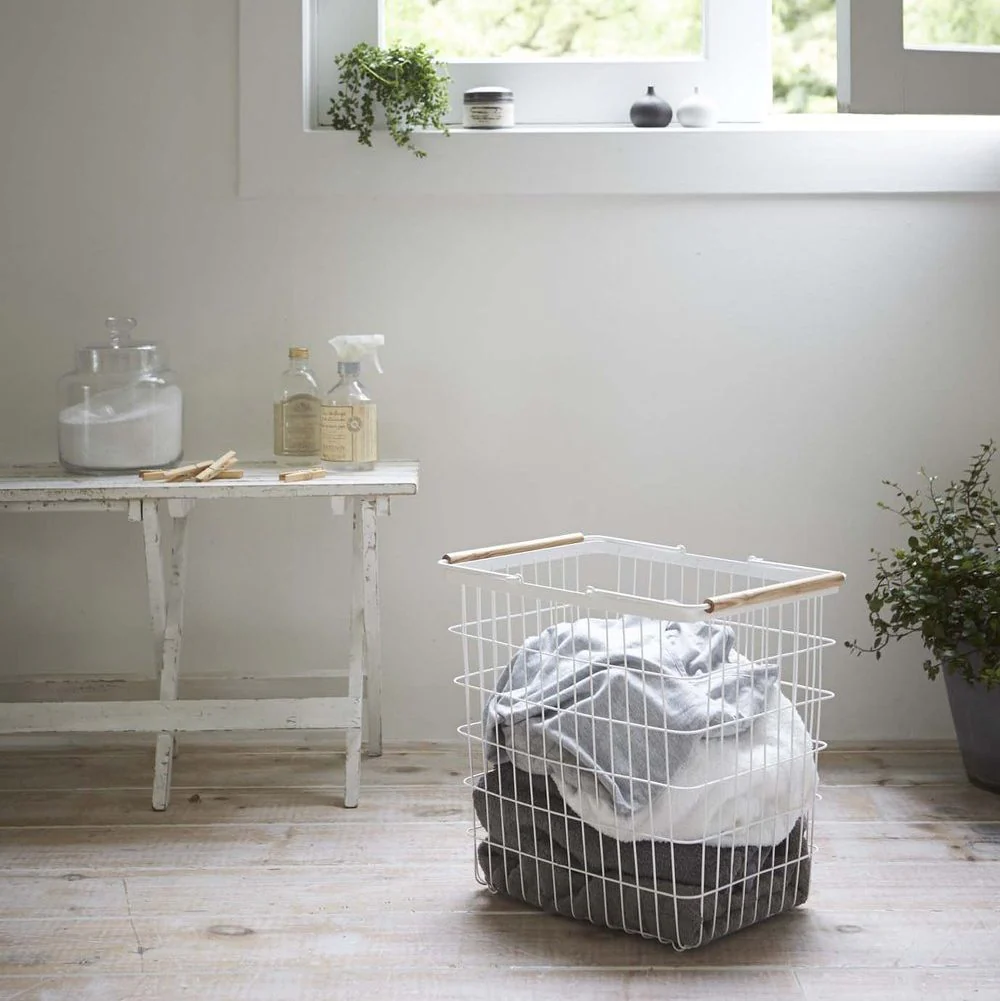 YAMAZAKI Tosca Laundry Wire Basket Large, White - Image 2