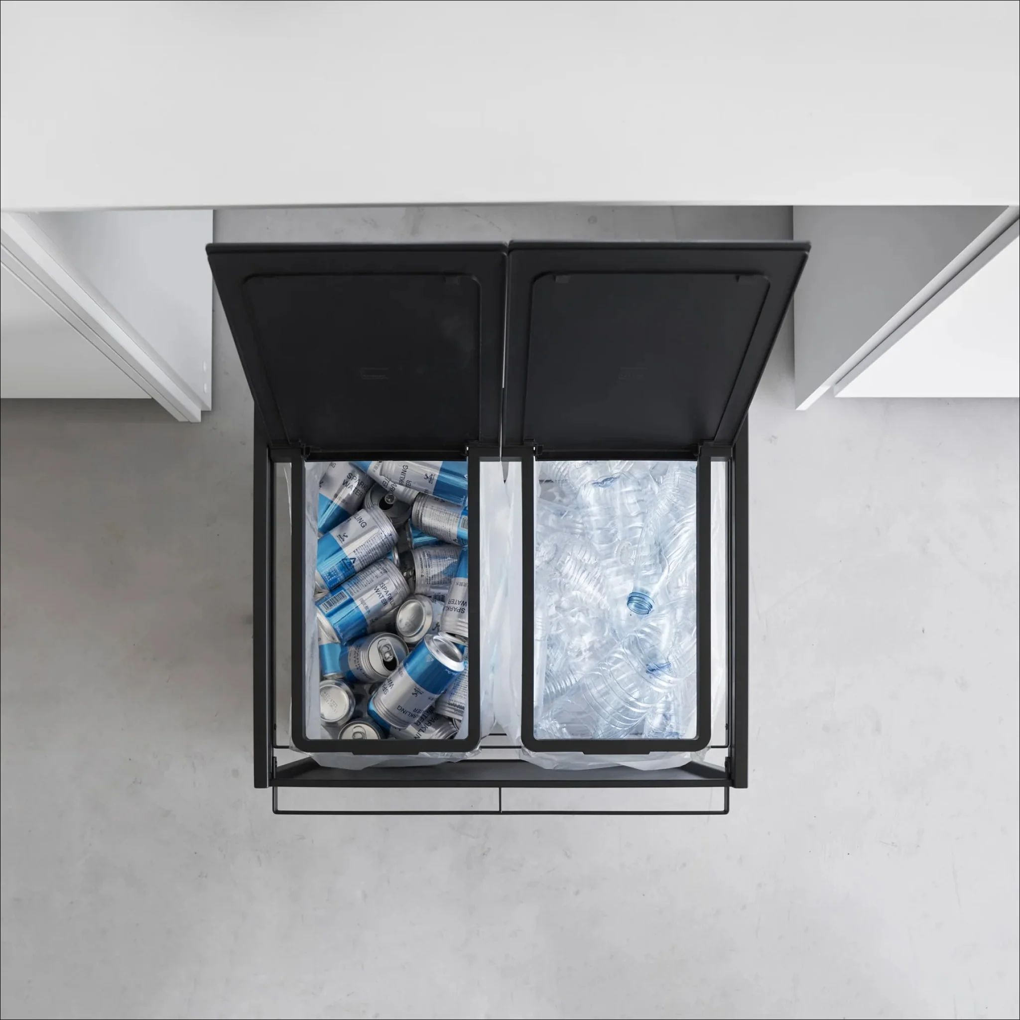 YAMAZAKI Tower 2 Compartment Rubbish/Recycling Bin w/Wheels, Black - Image 5