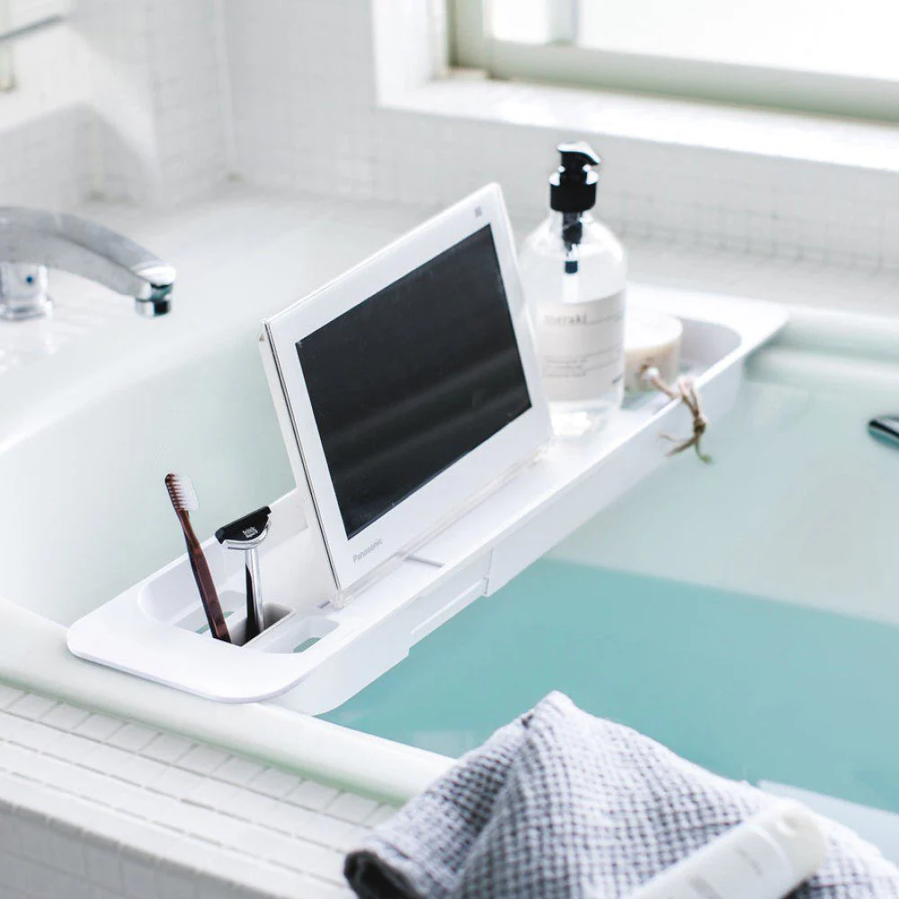 YAMAZAKI Tower Extendable Bath Tray, White - Image 5