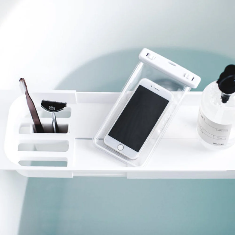 YAMAZAKI Tower Extendable Bath Tray, White - Image 6
