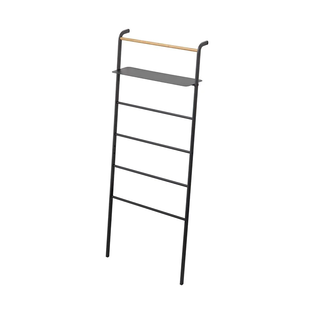 YAMAZAKI Tower Leaning Ladder with Adjustable Shelf, Black - Image 2