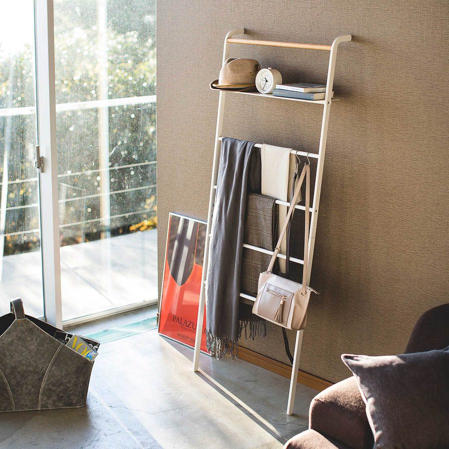 YAMAZAKI Tower Leaning Ladder with Adjustable Shelf, White - Image 4