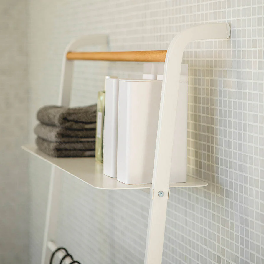 YAMAZAKI Tower Leaning Ladder with Adjustable Shelf, White - Image 6