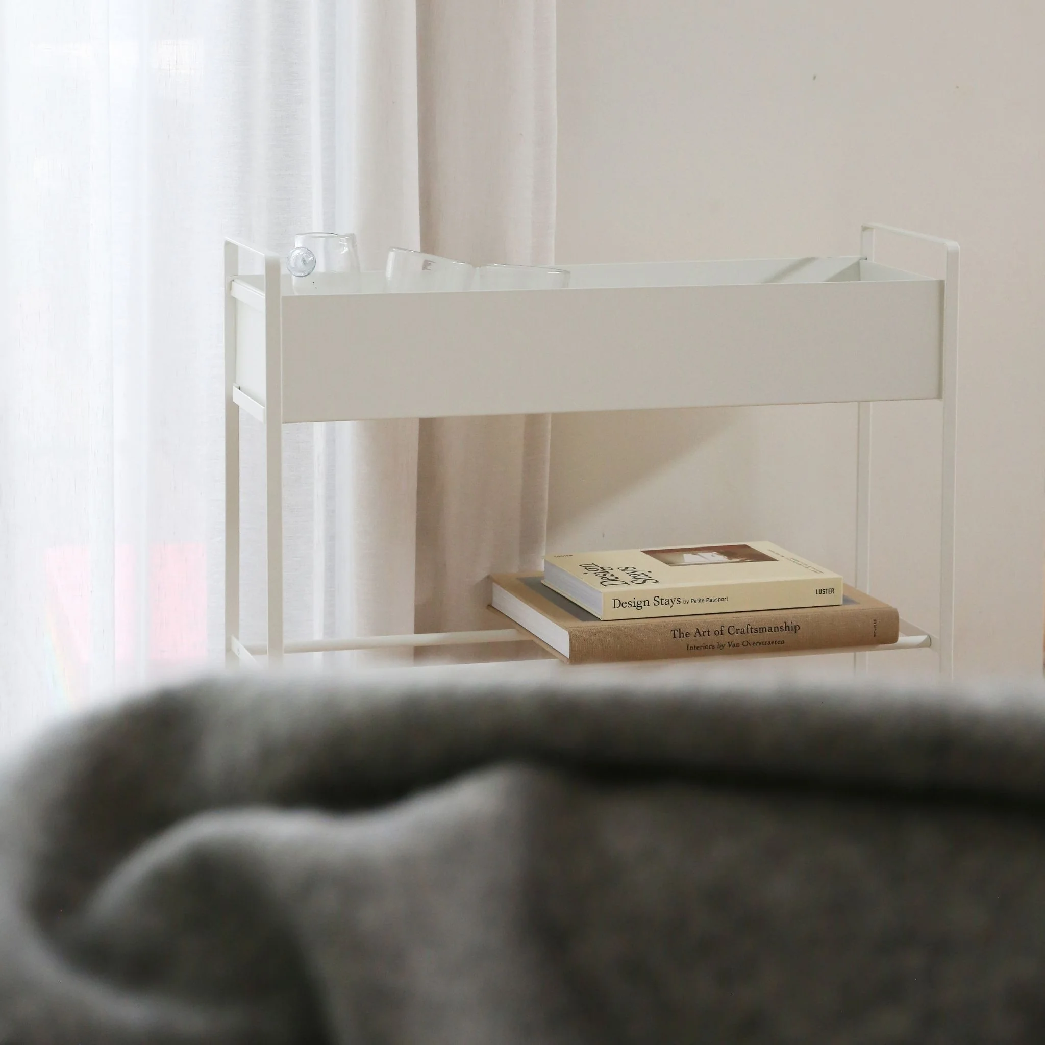 YAMAZAKI Tower Storage Cart w/Basket, White - Image 4