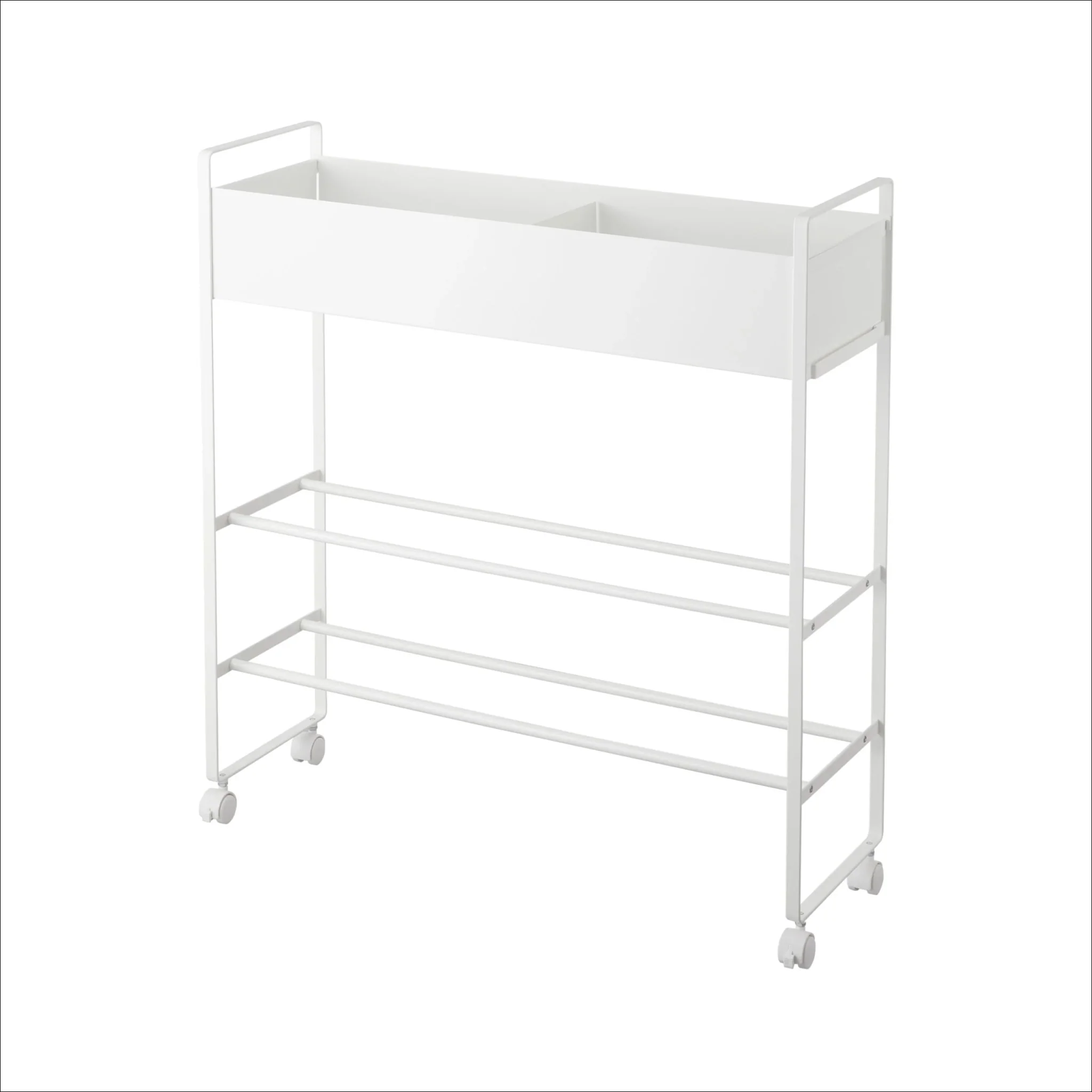 YAMAZAKI Tower Storage Cart w/Basket, White - Image 5
