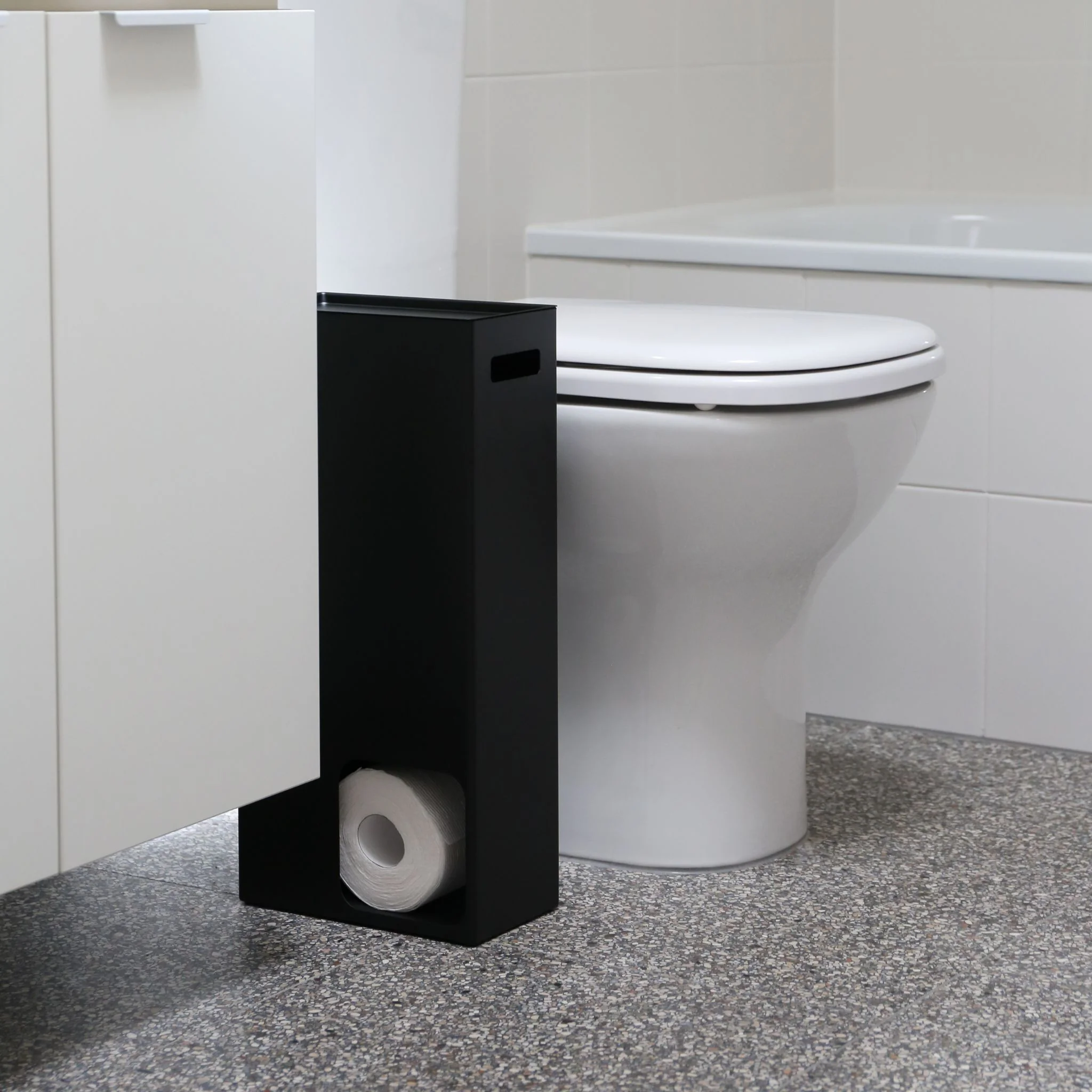 YAMAZAKI Tower Toilet Paper Stocker/Holder, Black