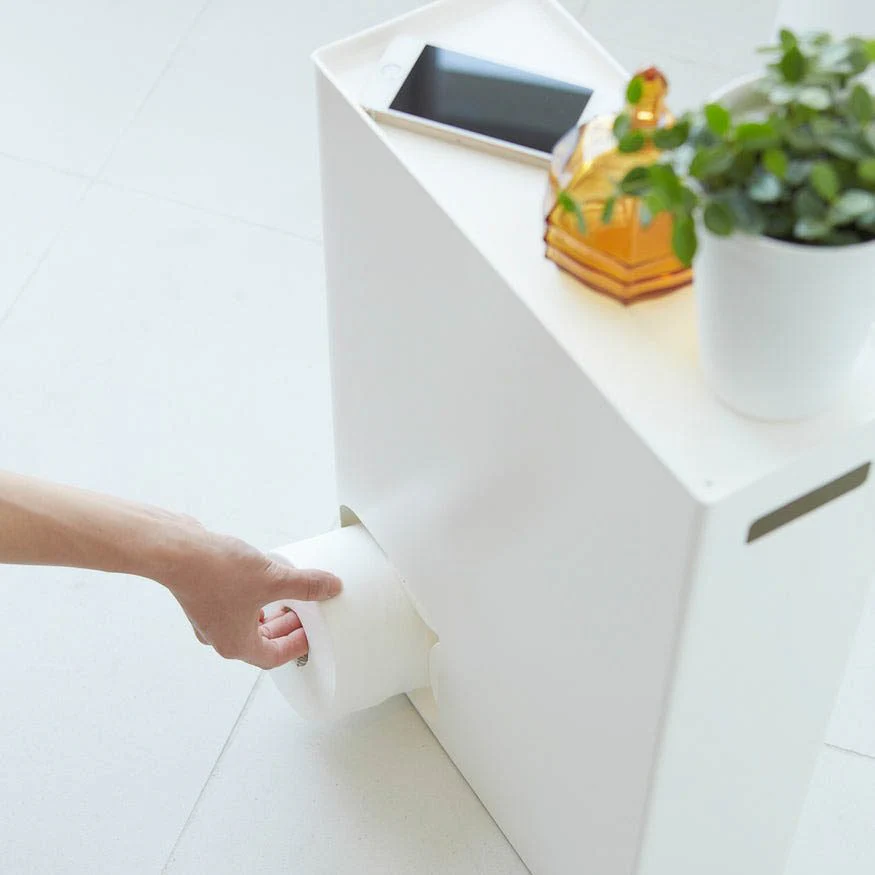 YAMAZAKI Tower Toilet Paper Stocker/Holder, White - Image 4