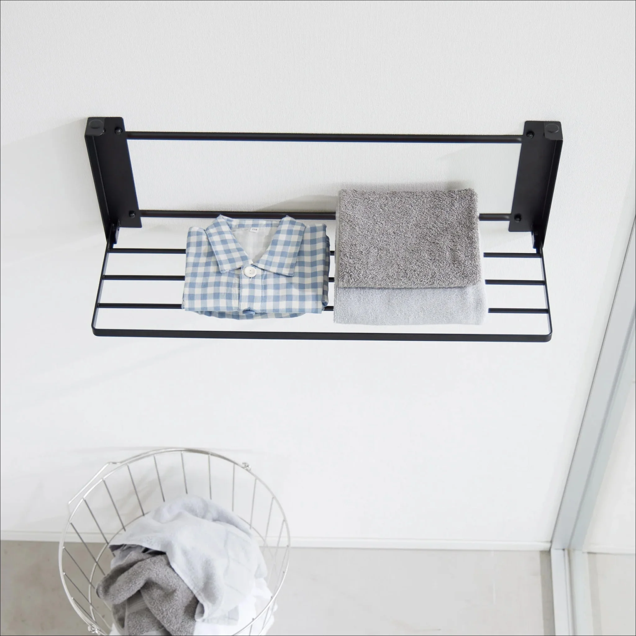YAMAZAKI Tower Wall-Mounted Folding Clothes Drying Rack, Black - Image 4