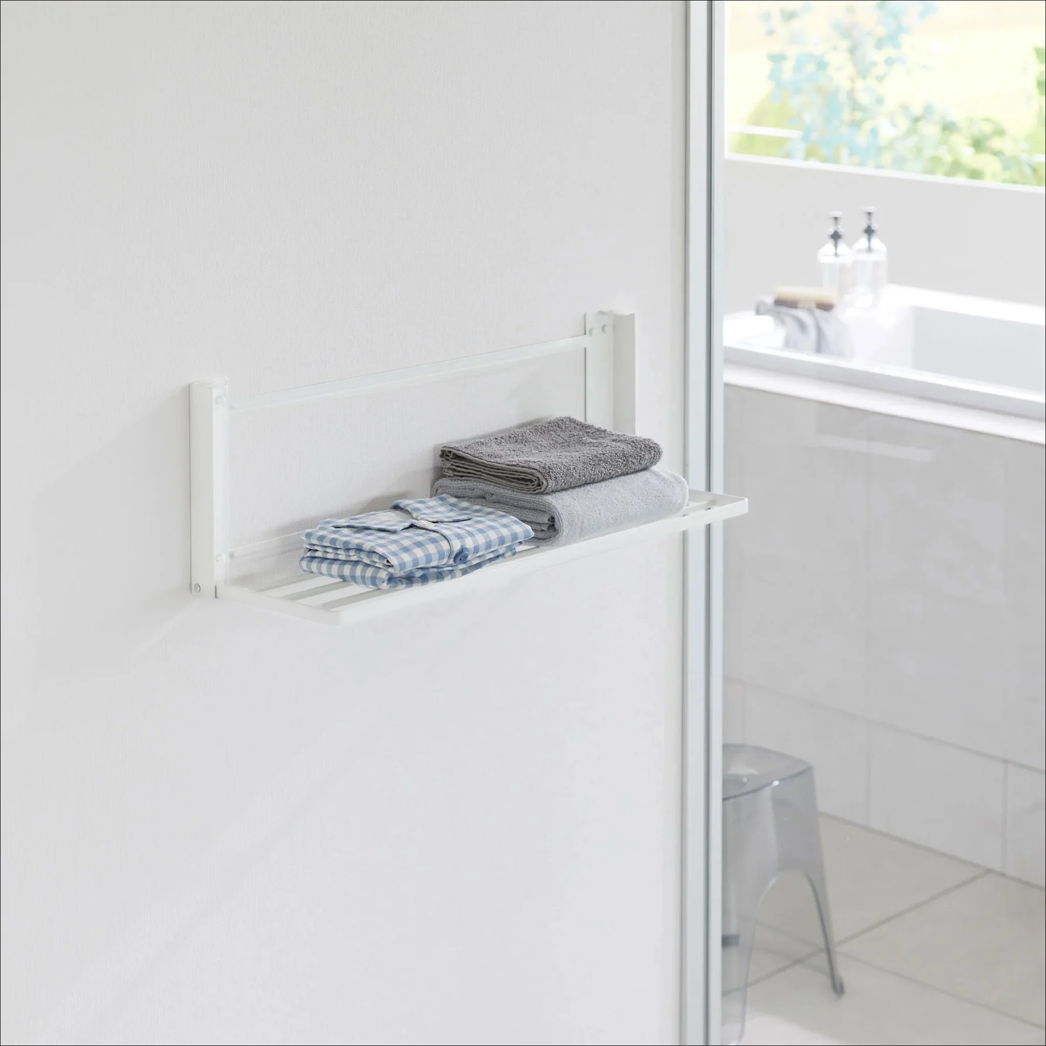 YAMAZAKI Tower Wall-Mounted Folding Clothes Drying Rack, White - Image 5